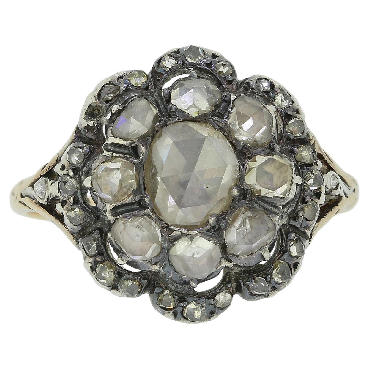 Georgian Rose Cut Diamond Cluster Ring For Sale