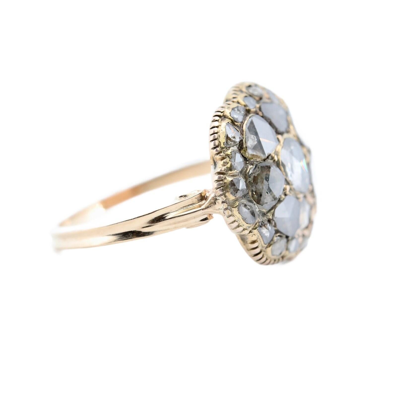 Women's Georgian Rose Cut Diamond Cluster Ring in 18K Yellow Gold