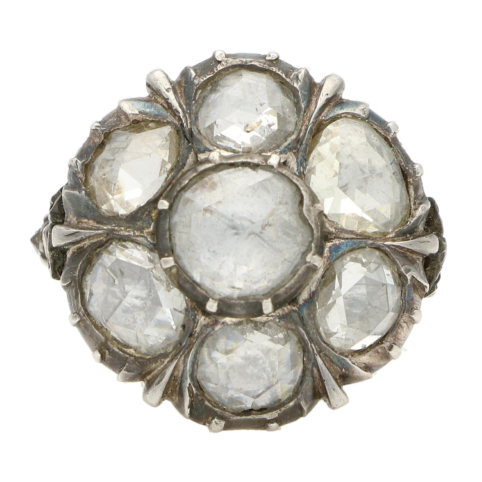 Women's or Men's Georgian Rose Cut Diamond Cluster Ring in Silver on Gold For Sale