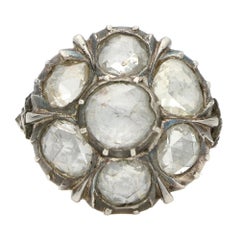 Georgian Rose Cut Diamond Cluster Ring in Silver on Gold