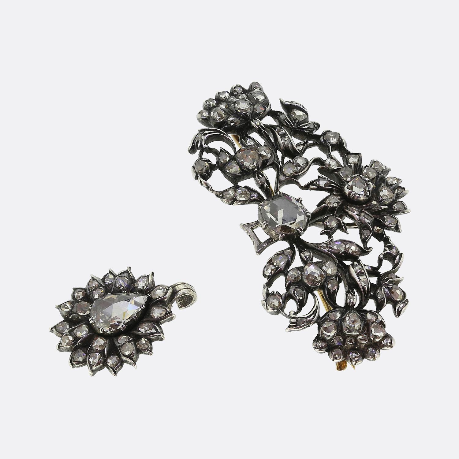 Georgian Rose Cut Diamond Drop Brooch Corte rosa en venta