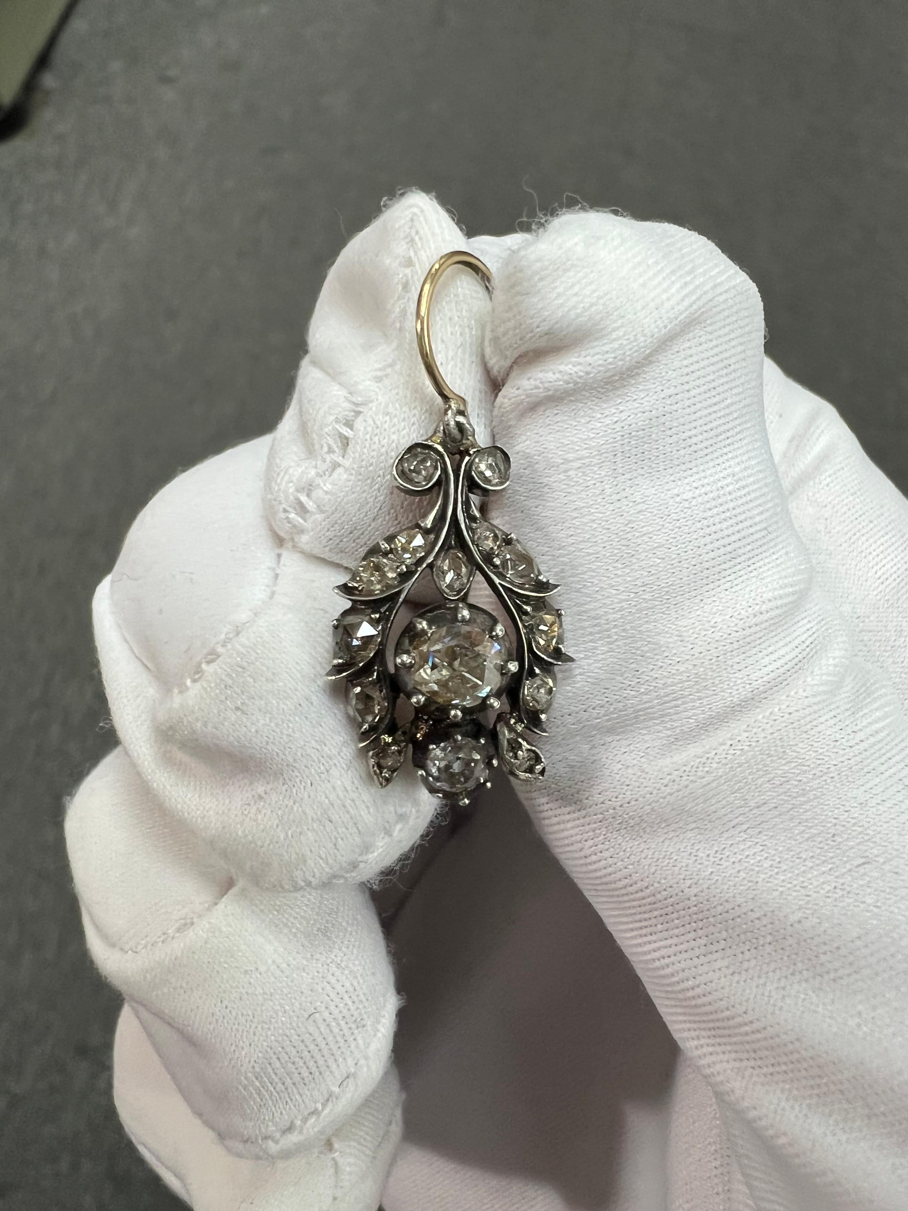 Georgian Rose Cut Diamond Drop Earrings Circa 1810 6