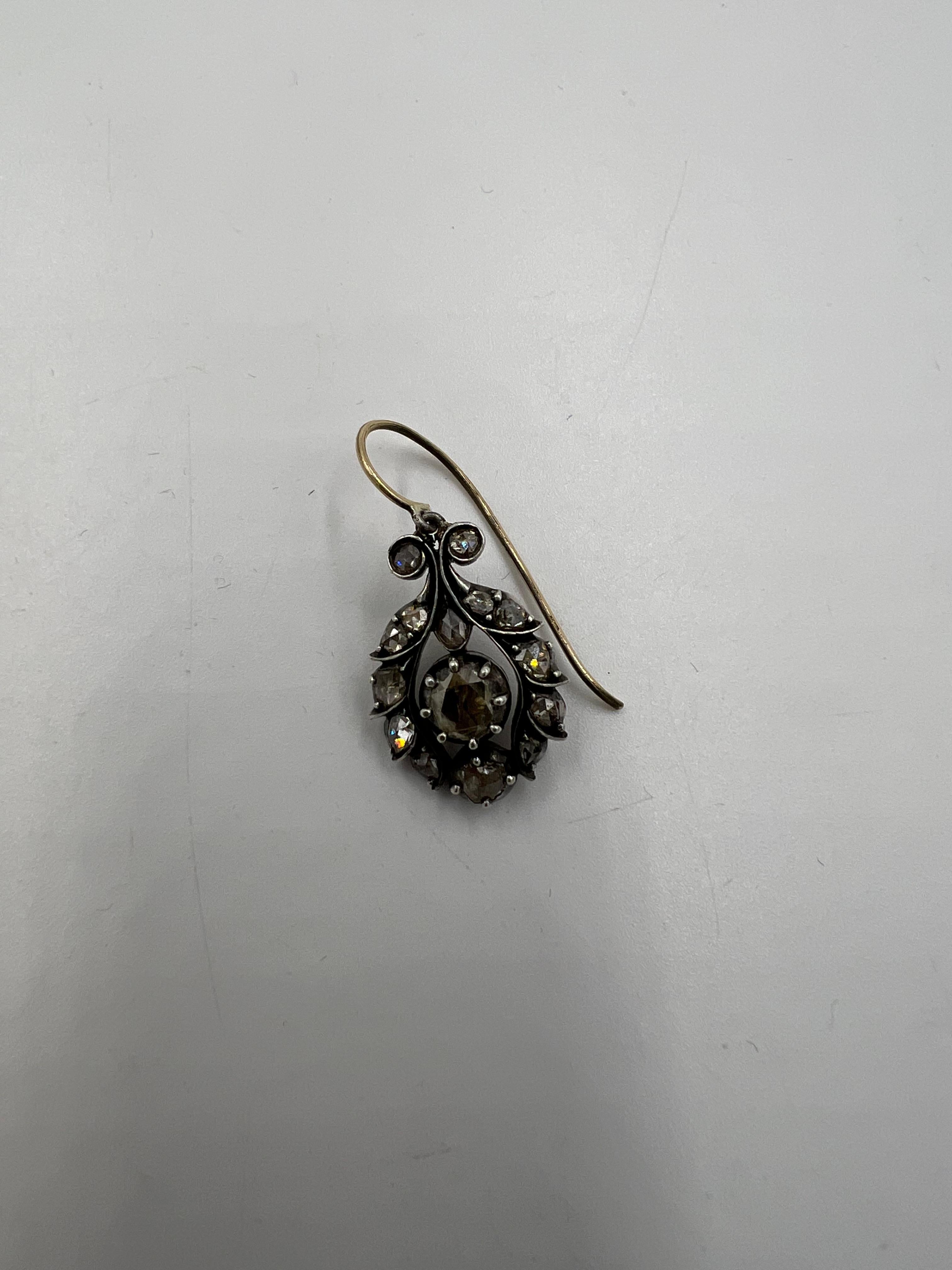 Georgian Rose Cut Diamond Drop Earrings Circa 1810 7
