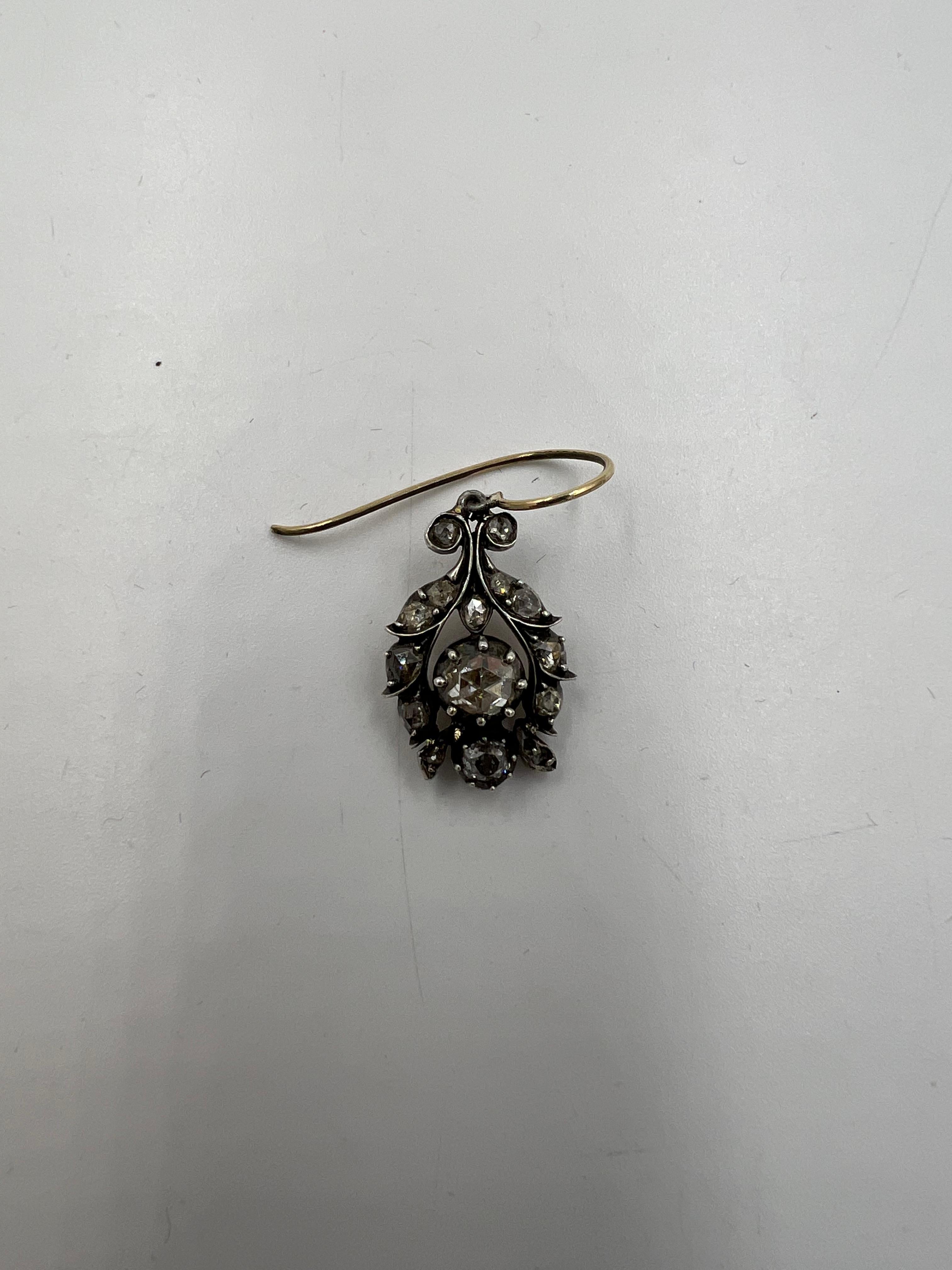 Georgian Rose Cut Diamond Drop Earrings Circa 1810 8