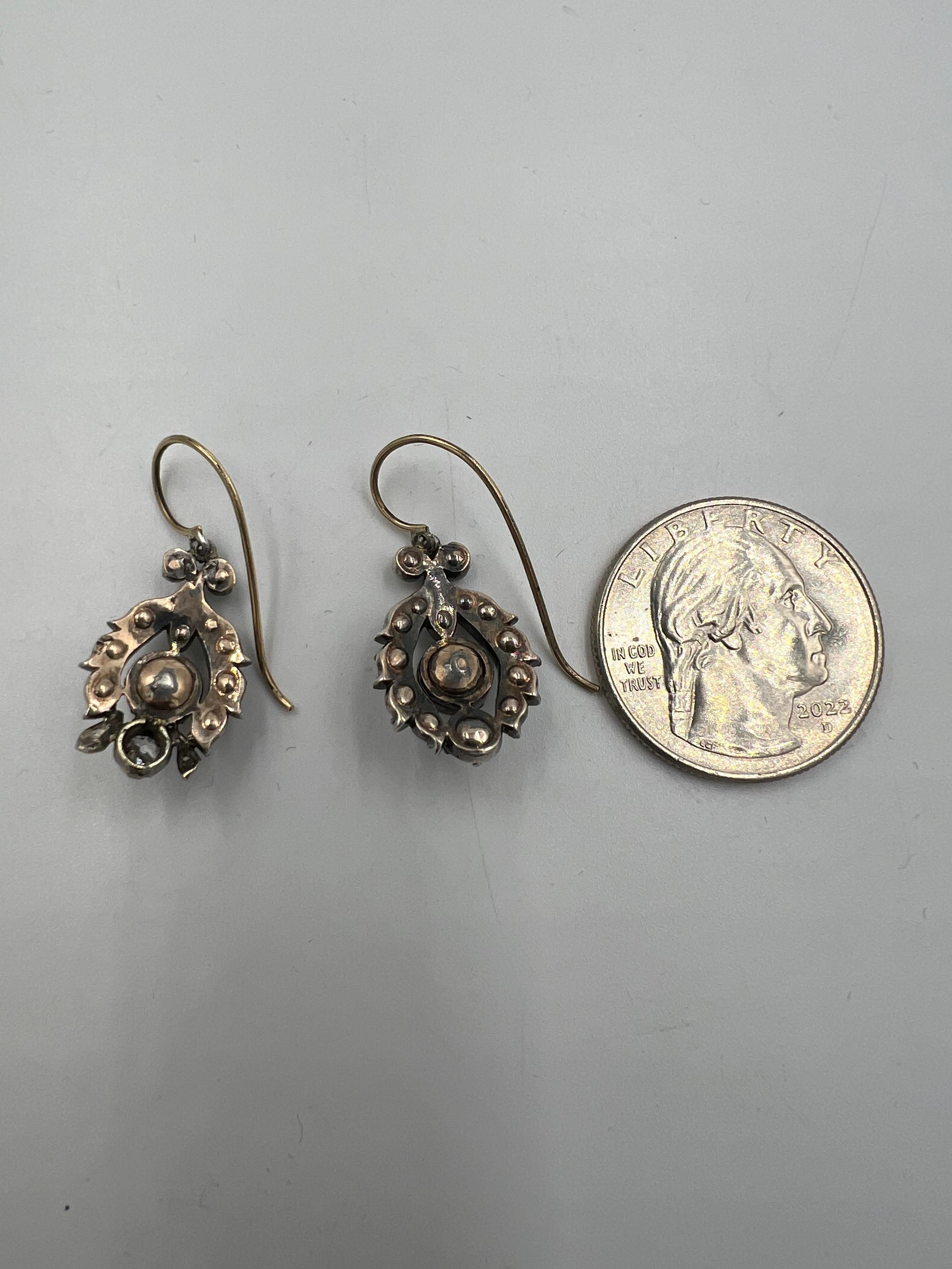 Georgian Rose Cut Diamond Drop Earrings Circa 1810 9