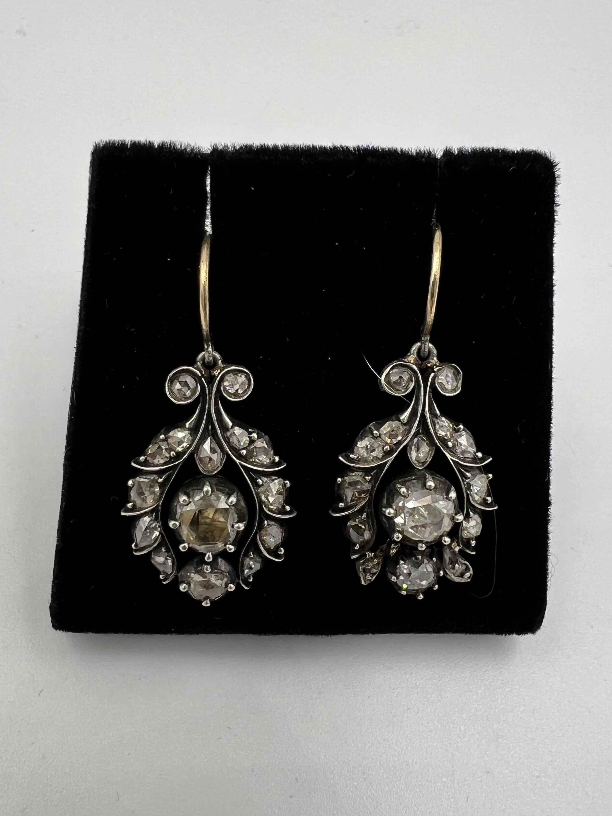Women's or Men's Georgian Rose Cut Diamond Drop Earrings Circa 1810