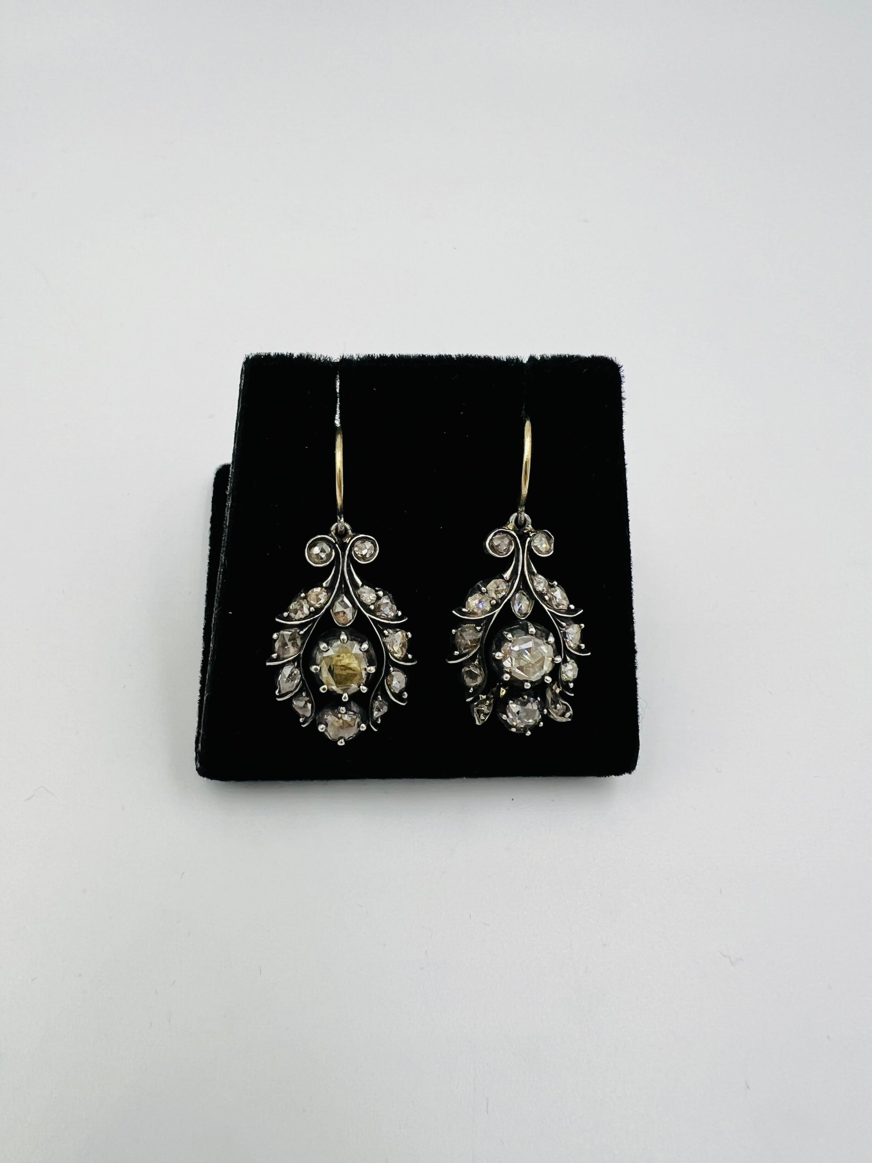 Georgian Rose Cut Diamond Drop Earrings Circa 1810 1