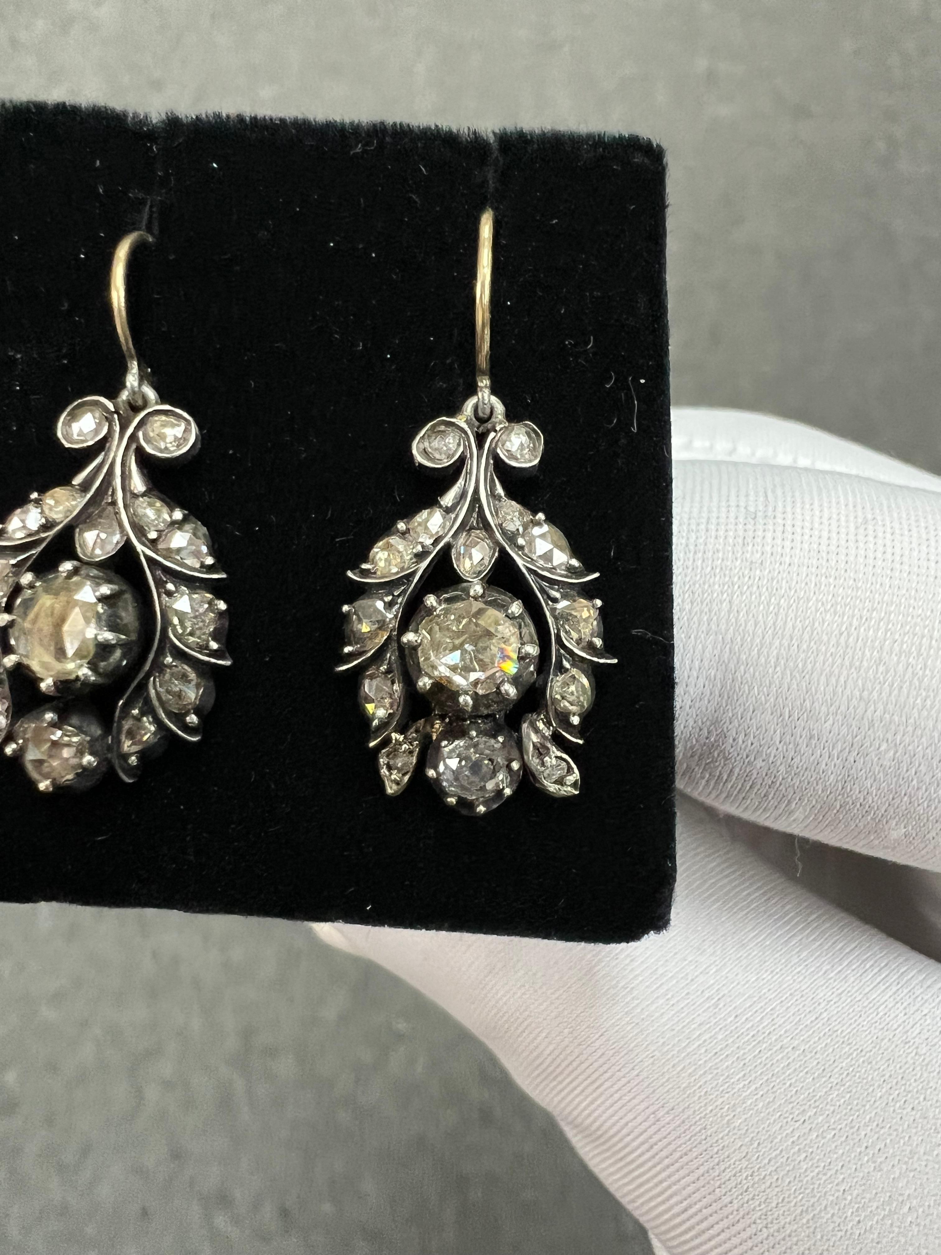 Georgian Rose Cut Diamond Drop Earrings Circa 1810 2