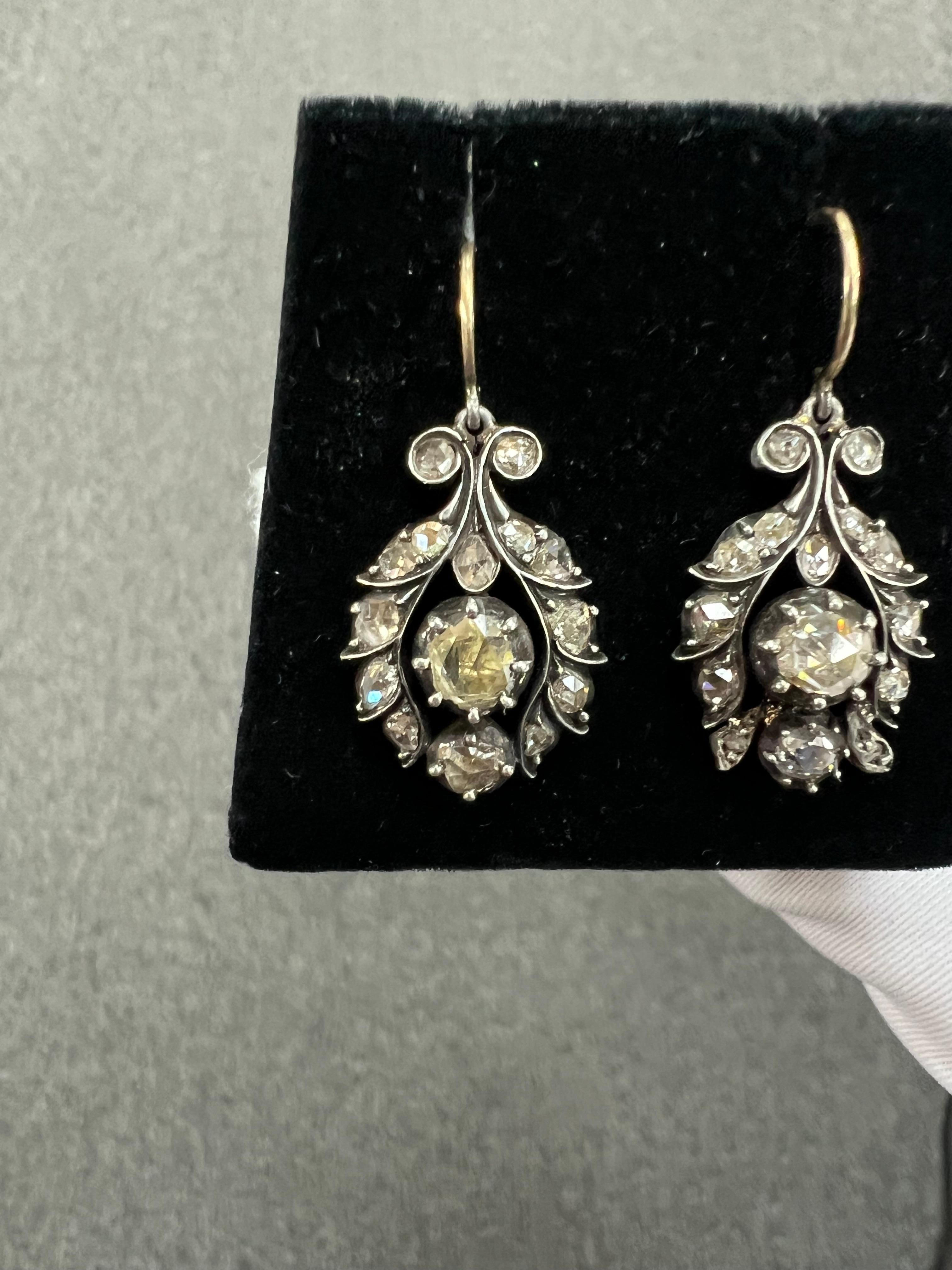 Georgian Rose Cut Diamond Drop Earrings Circa 1810 3
