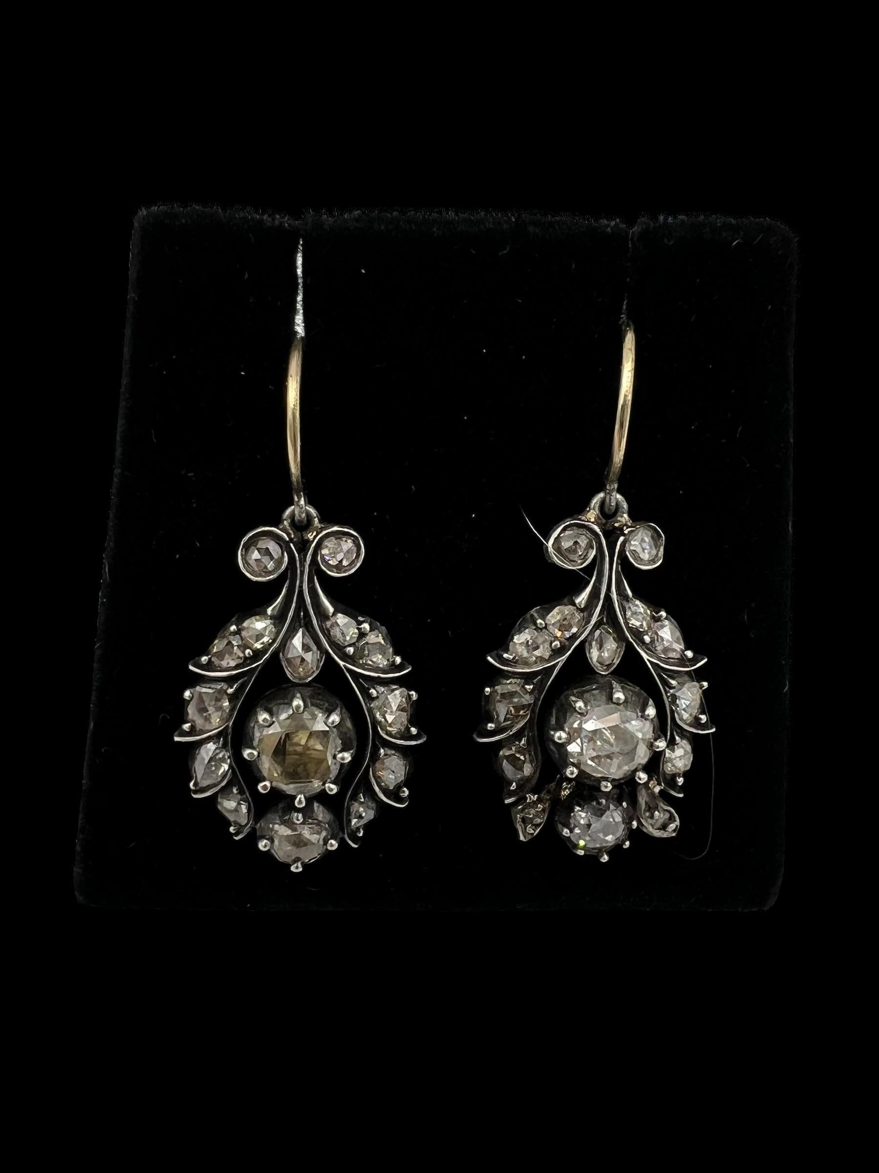 Georgian Rose Cut Diamond Drop Earrings Circa 1810 4