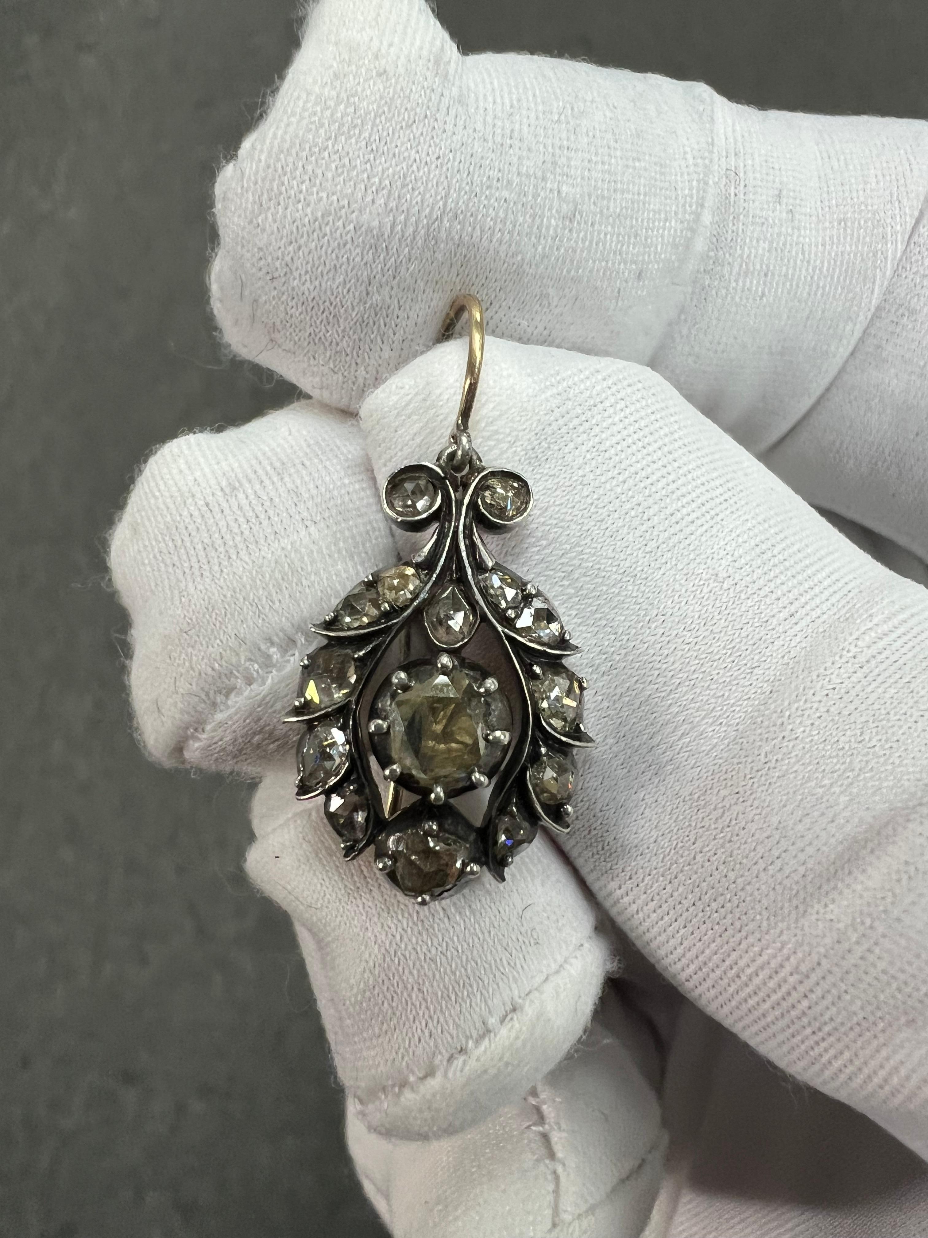 Georgian Rose Cut Diamond Drop Earrings Circa 1810 5