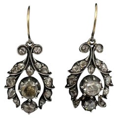 Georgian Rose Cut Diamond Drop Earrings Circa 1810