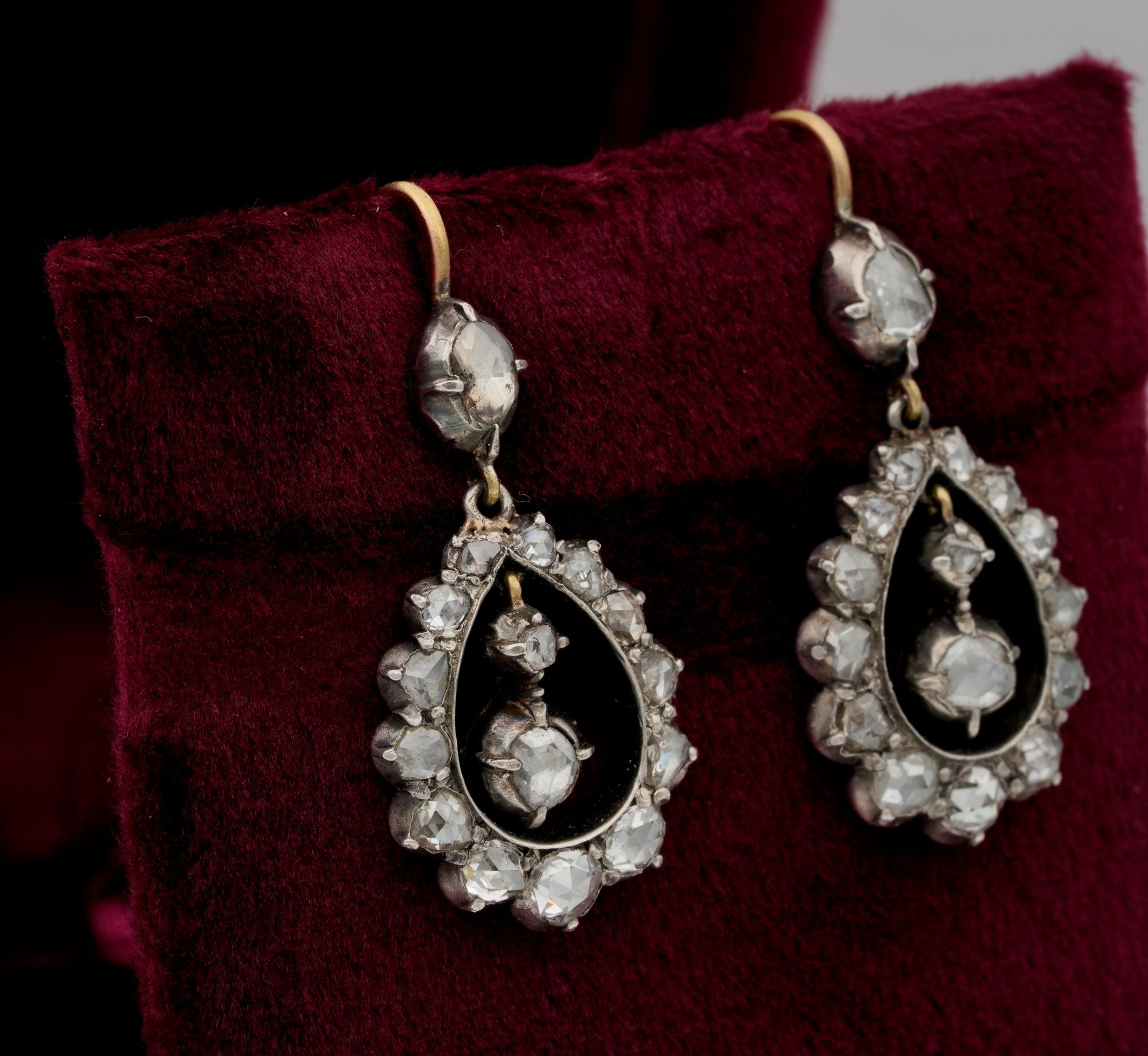 Boucles d'oreilles pendantes en diamant taillé en rose géorgien Bon état - En vente à Napoli, IT