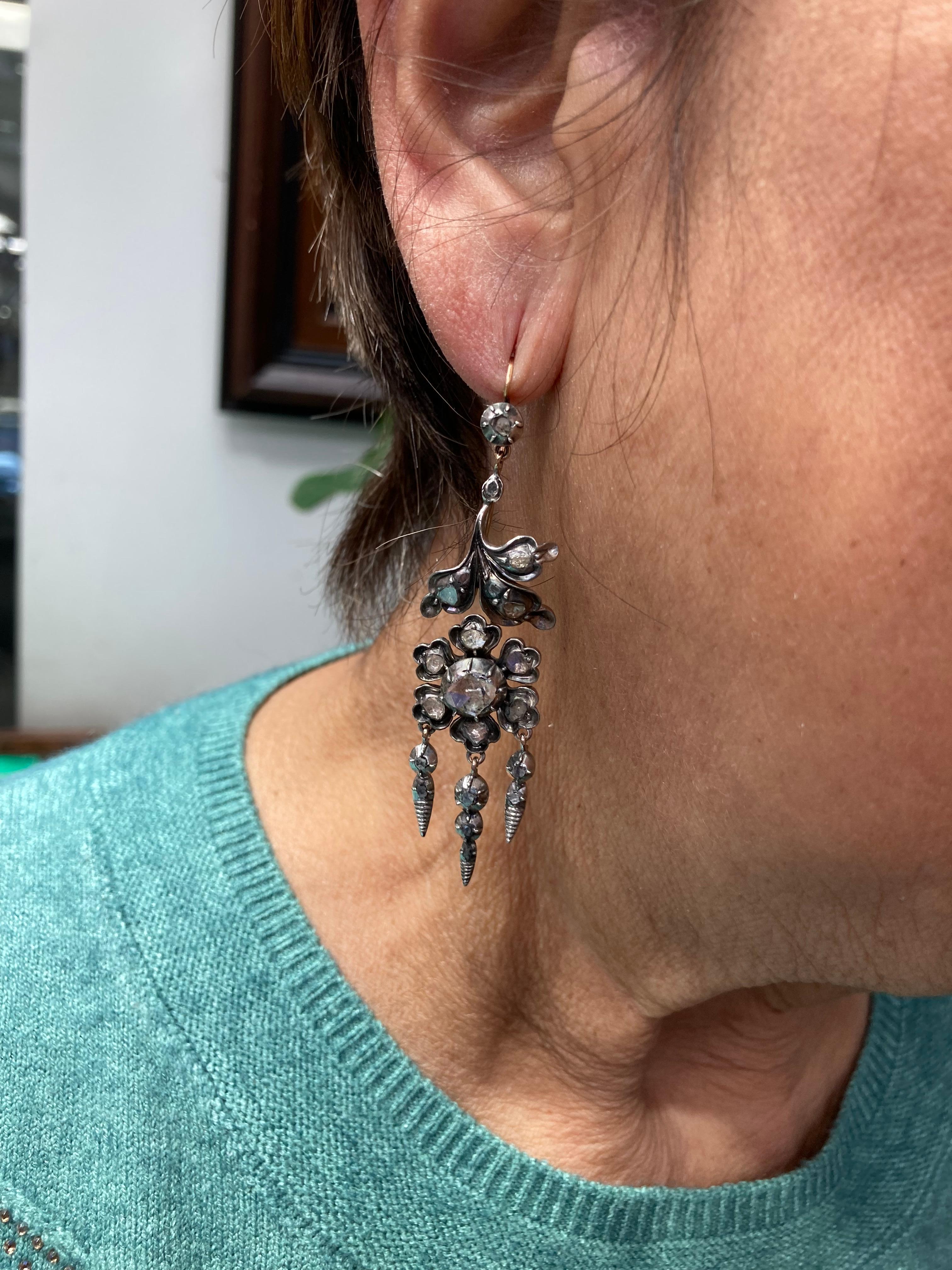 Women's Georgian Rose Cut Diamond Drop Earrings