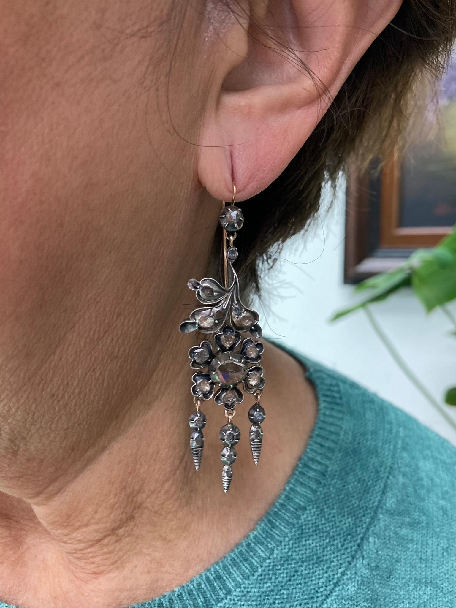 Georgian Rose Cut Diamond Drop Earrings 1