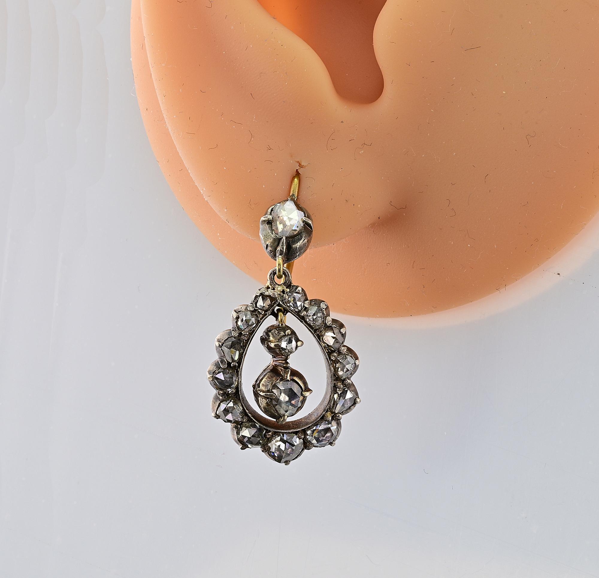 Boucles d'oreilles pendantes en diamant taillé en rose géorgien en vente 2