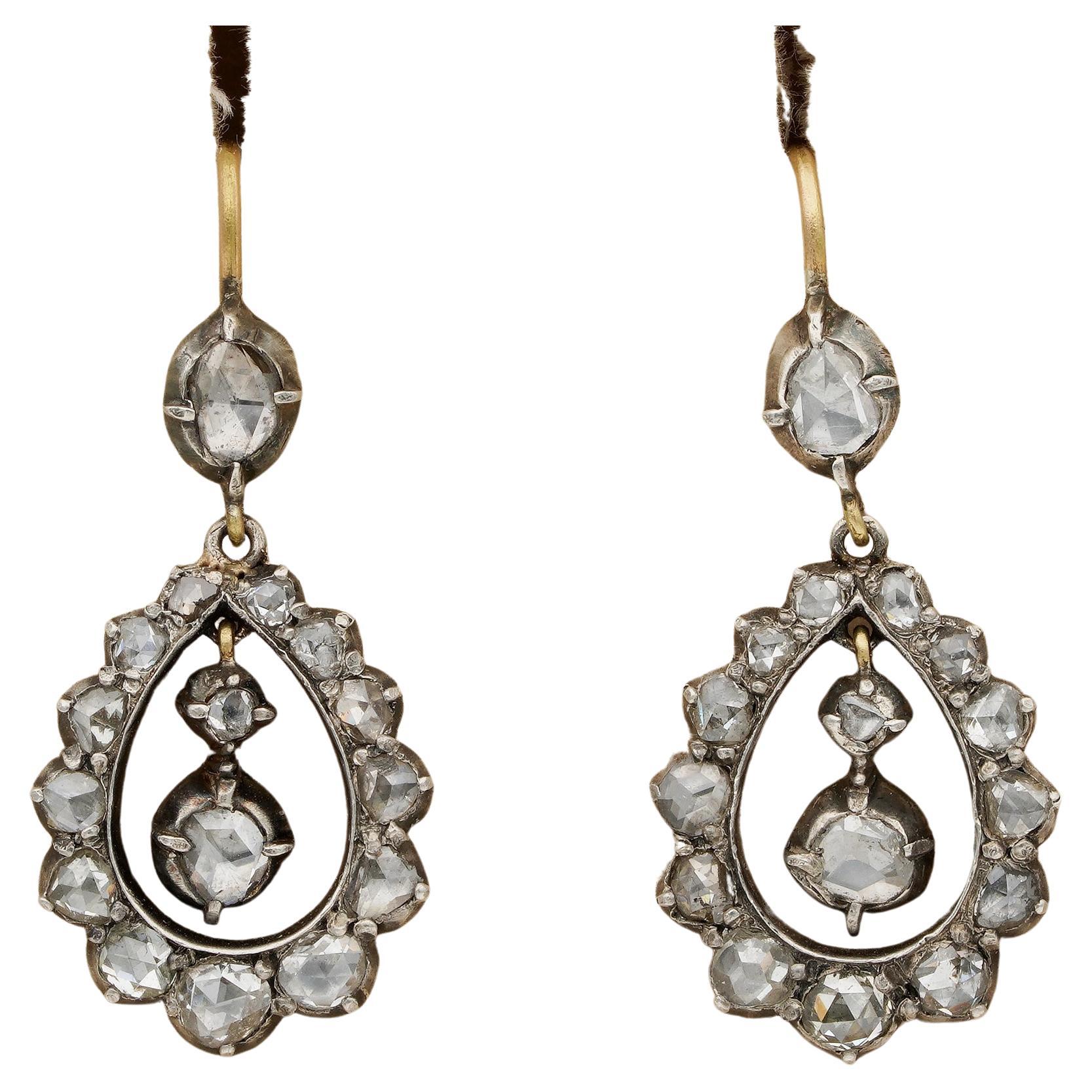 Georgian Rose Cut Diamond Drop Earrings