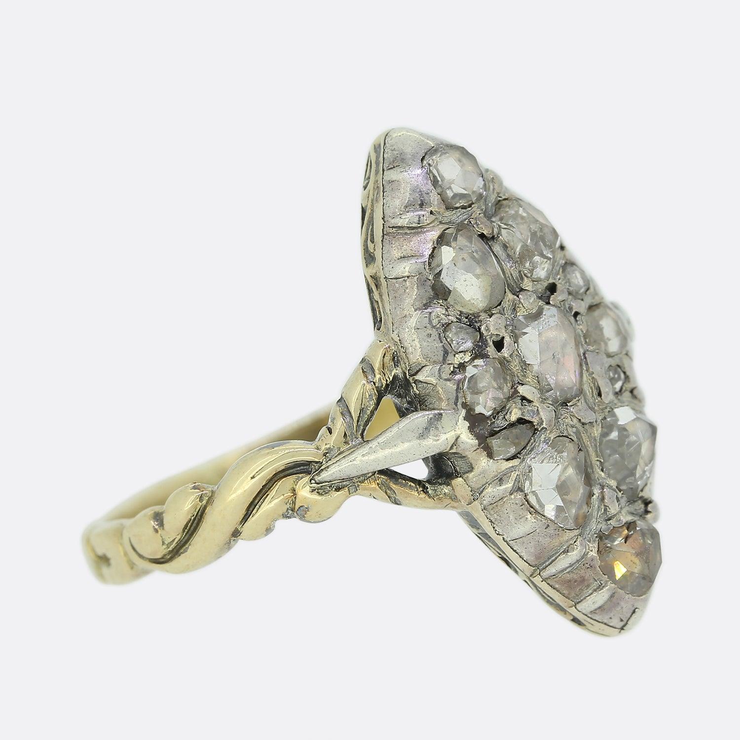 Georgian Rose Cut Diamond Navette Ring In Good Condition For Sale In London, GB