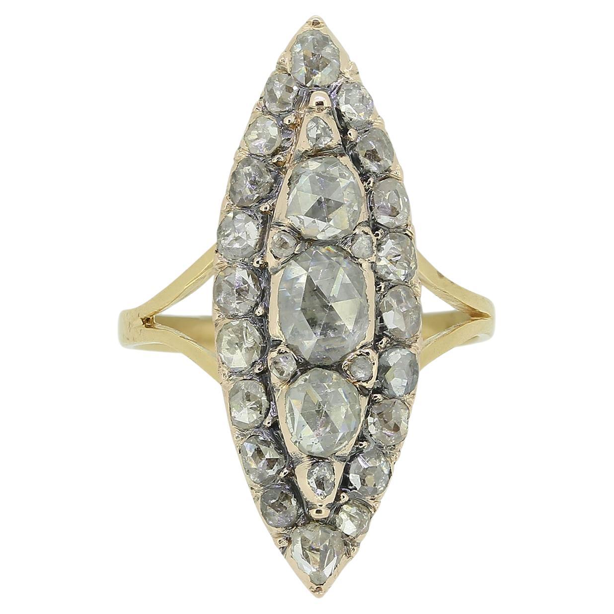 Georgianischer Navette-Ring mit Diamant im Rosenschliff im Angebot