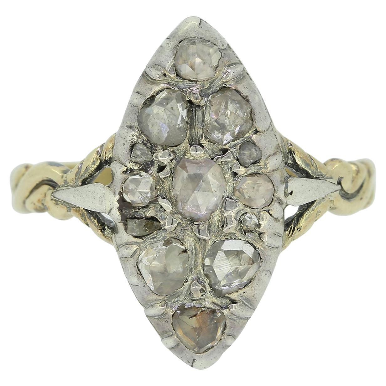 Georgianischer Navette-Ring mit Diamant im Rosenschliff