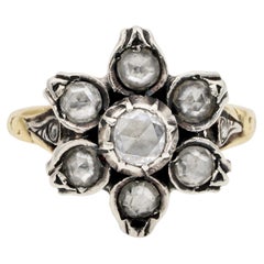 Vintage Georgian  Style Rose Cut Diamond Flower Ring 18 KT/Silver