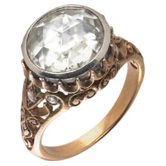 Georgian Rose Cut Diamond Ring, 4.40 Carats, Victorian 15KT Gold Shank