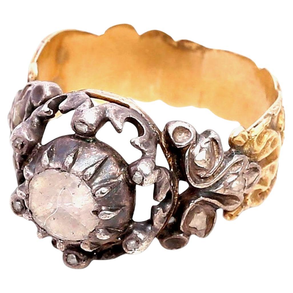 Georgian Rose-Cut Diamond Ring in 18K Gold and Silver. Ca. 1750-1850 For Sale
