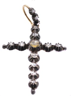 Georgian Rose Cut Diamond Silver on Gold Cross Pendant