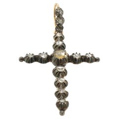Georgian Rose Cut Diamond Silver on Gold Cross Pendant