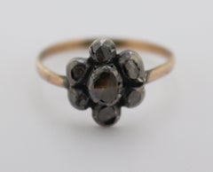 Georgian Rose-Cut Diamond Silver-Topped 9K Rose Gold Flower Ring