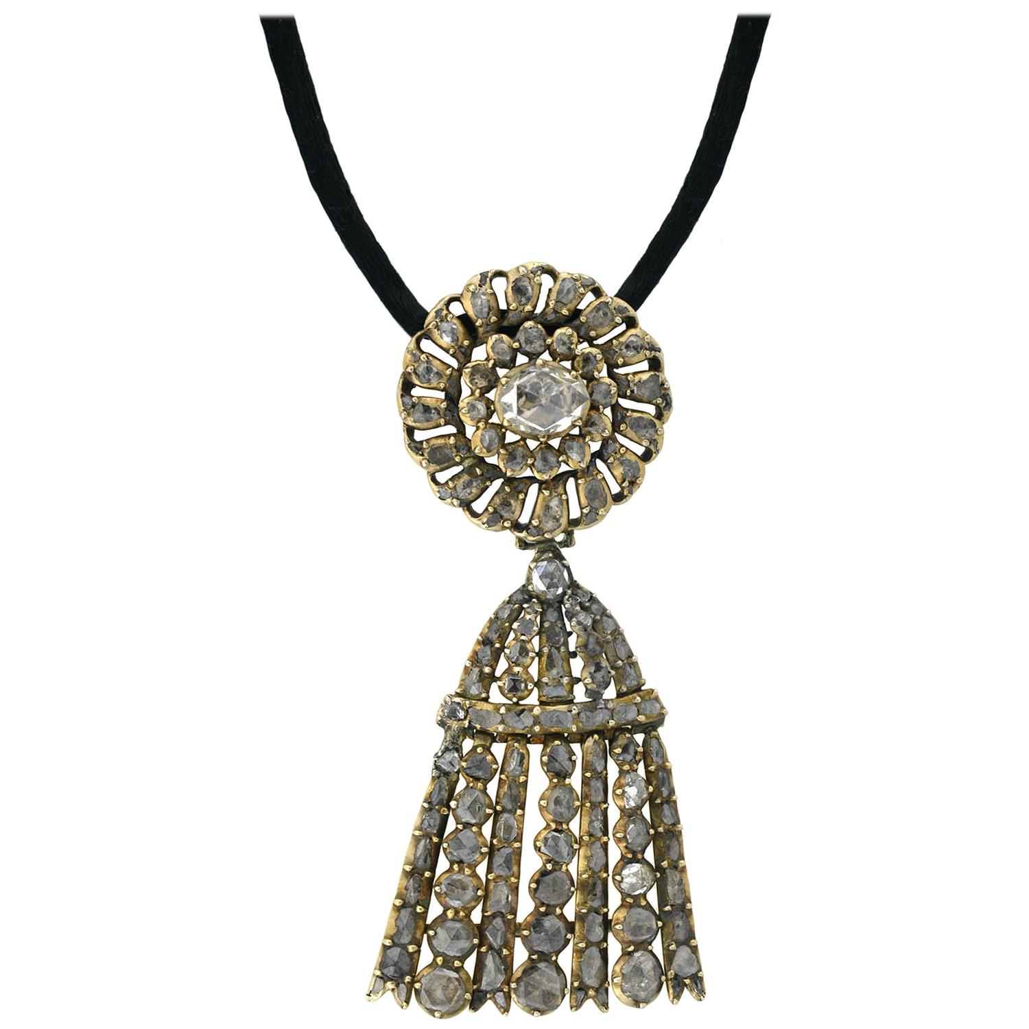 Georgian Rose Cut Diamond Tassel Pin/Pendant Necklace