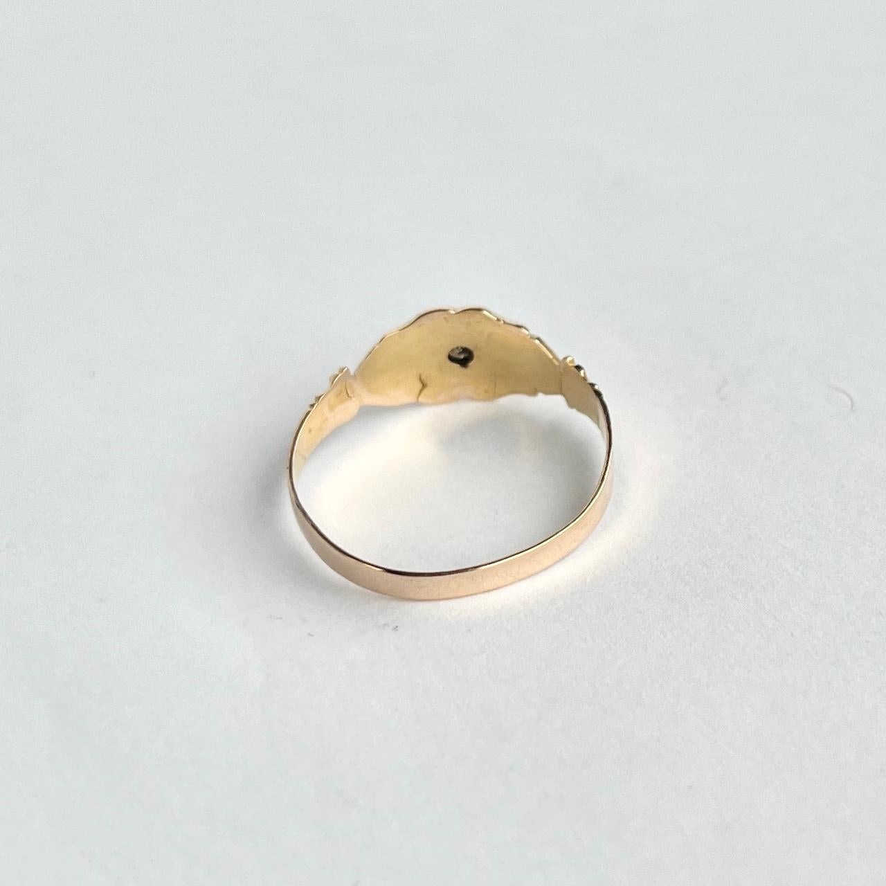 Taille rose Bague géorgienne à trois pierres en or 15 carats en vente