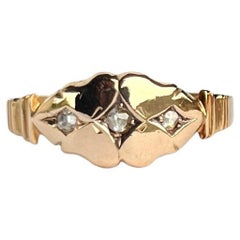 Georgian Rose Cut Diamond Three-Stone 15 Carat Gold Ring
