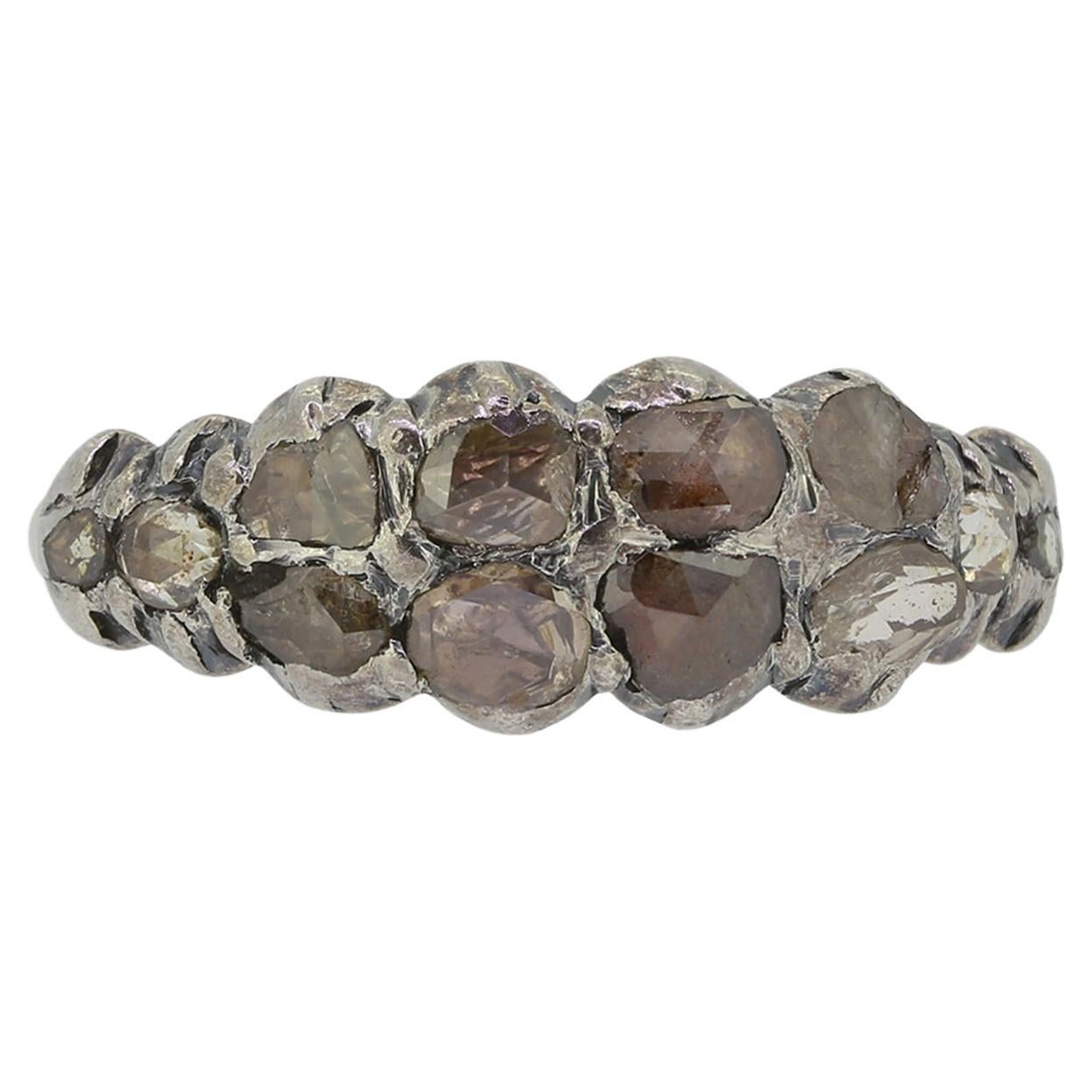 Georgischer Diamantring mit Rosenschliff in zwei Reihen im Angebot