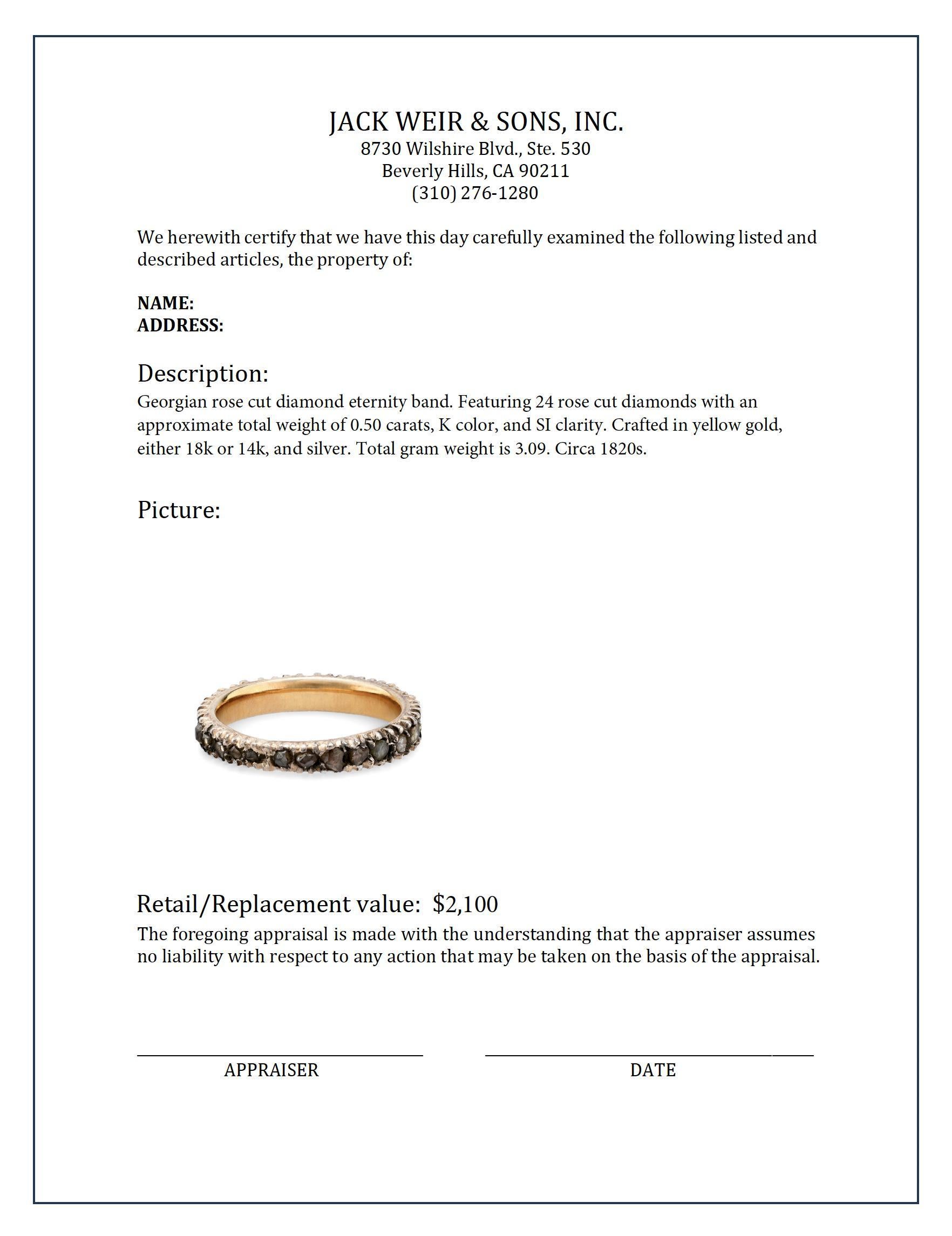 Georgischer Diamant mit Rosenschliff Gelbgold Silber Ewigkeitsring im Zustand „Hervorragend“ in Beverly Hills, CA