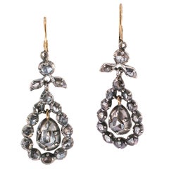 Georgian Rose Cut Diamonds Silver Gold Pendant Earrings