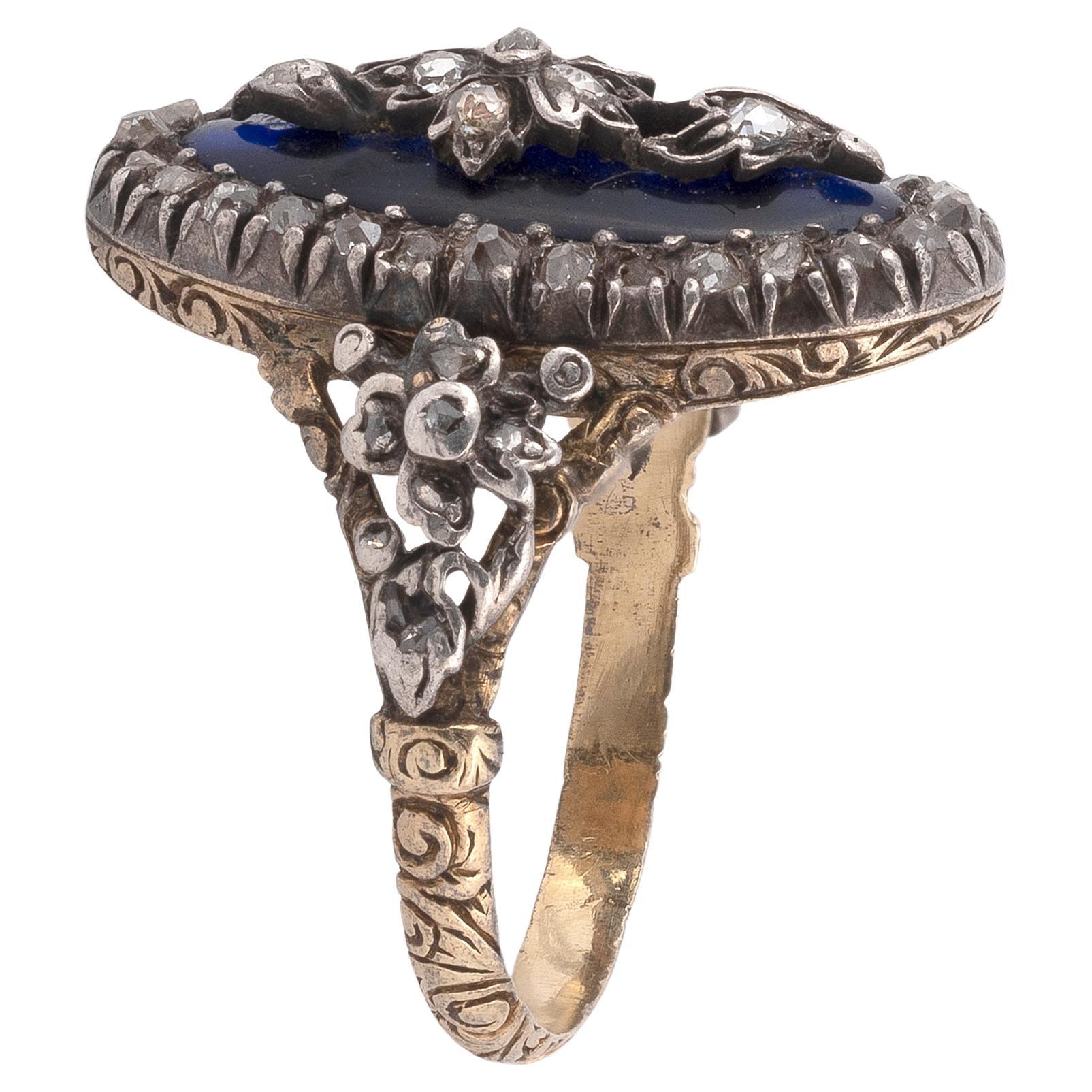Taille vieille Europe Bague grappe de diamants roses géorgiennes des années 1790 en vente