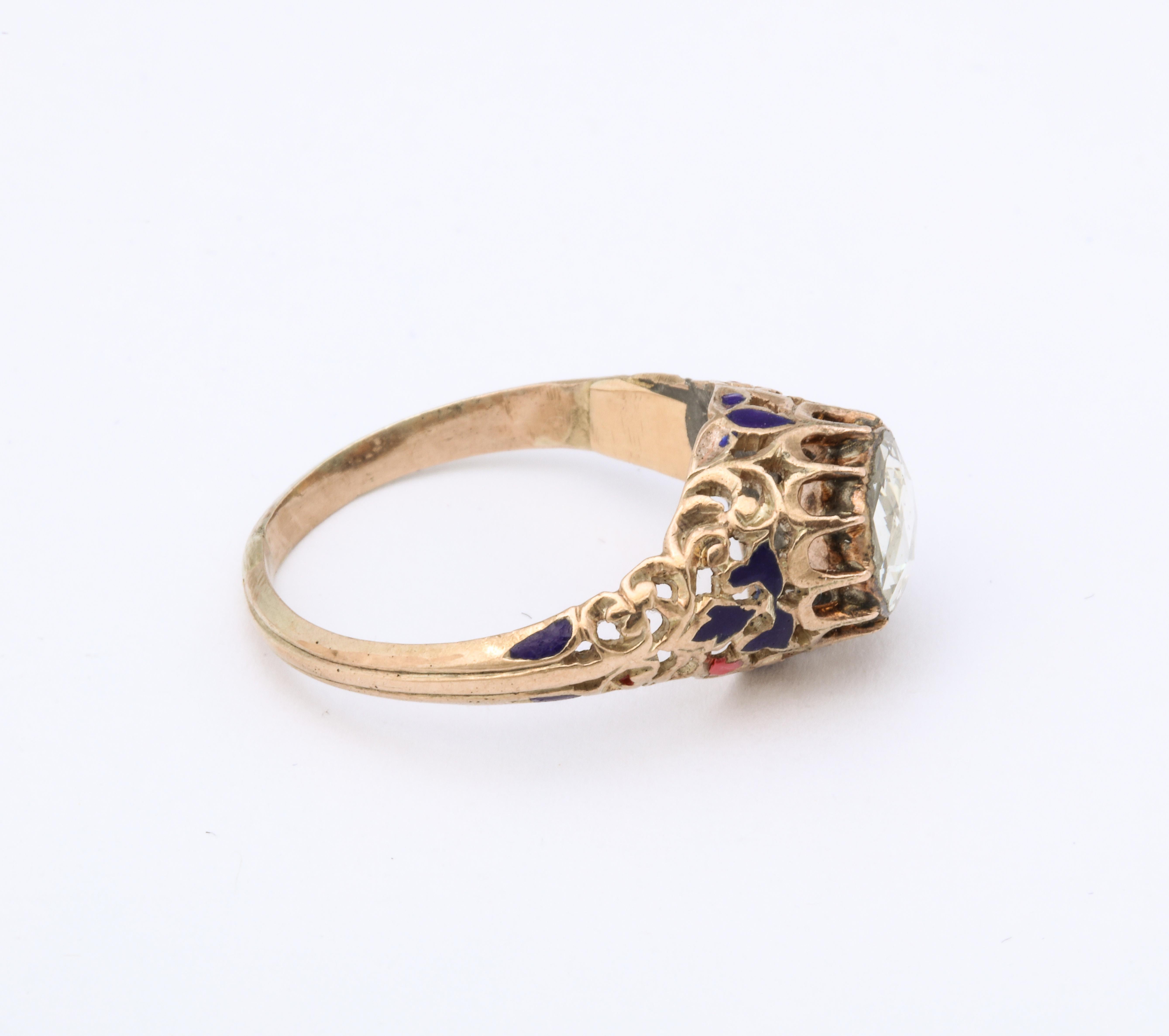 Antique Georgian Rose Diamond and Enamel Ring For Sale 4