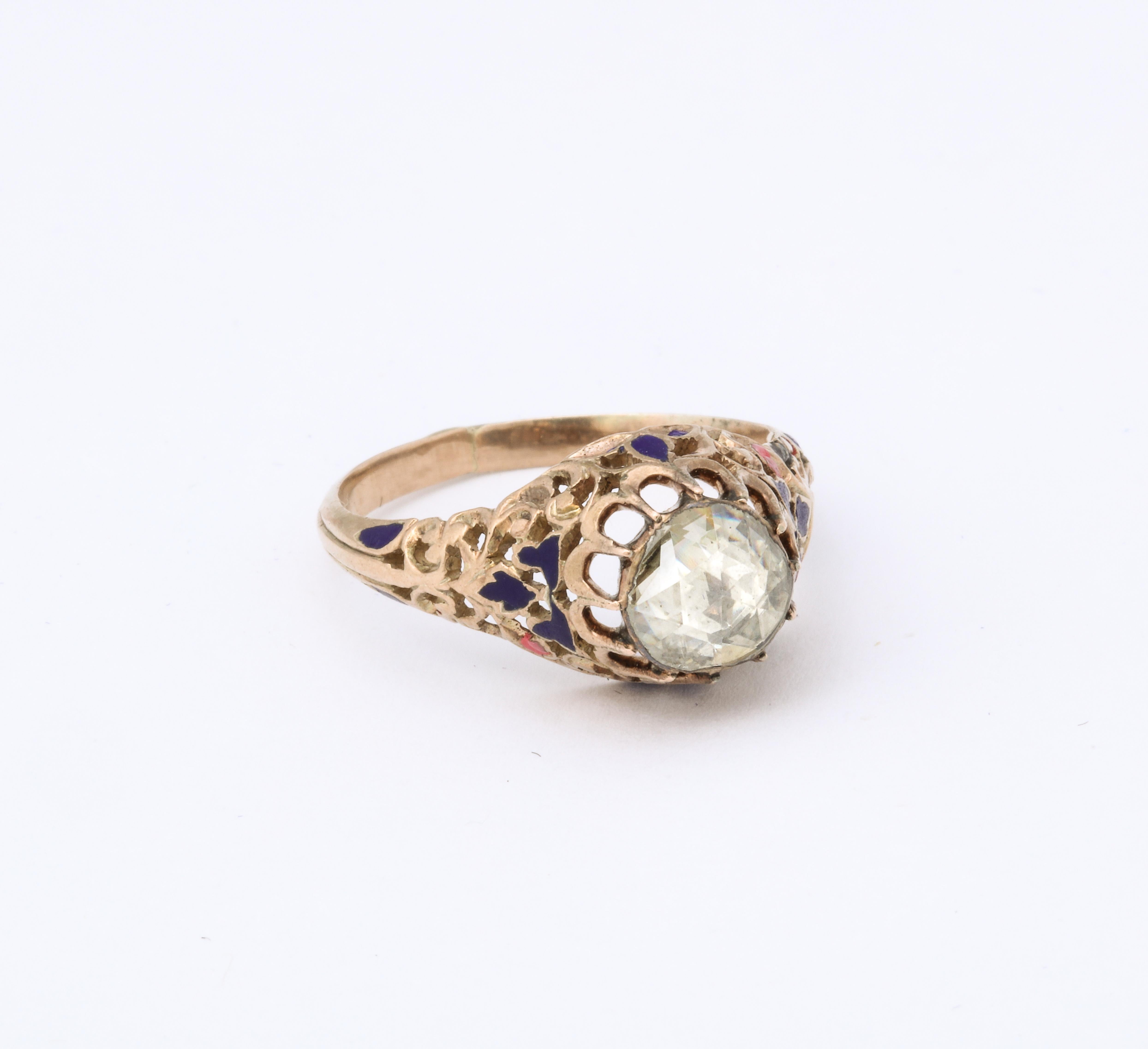 Antique Georgian Rose Diamond and Enamel Ring For Sale 5