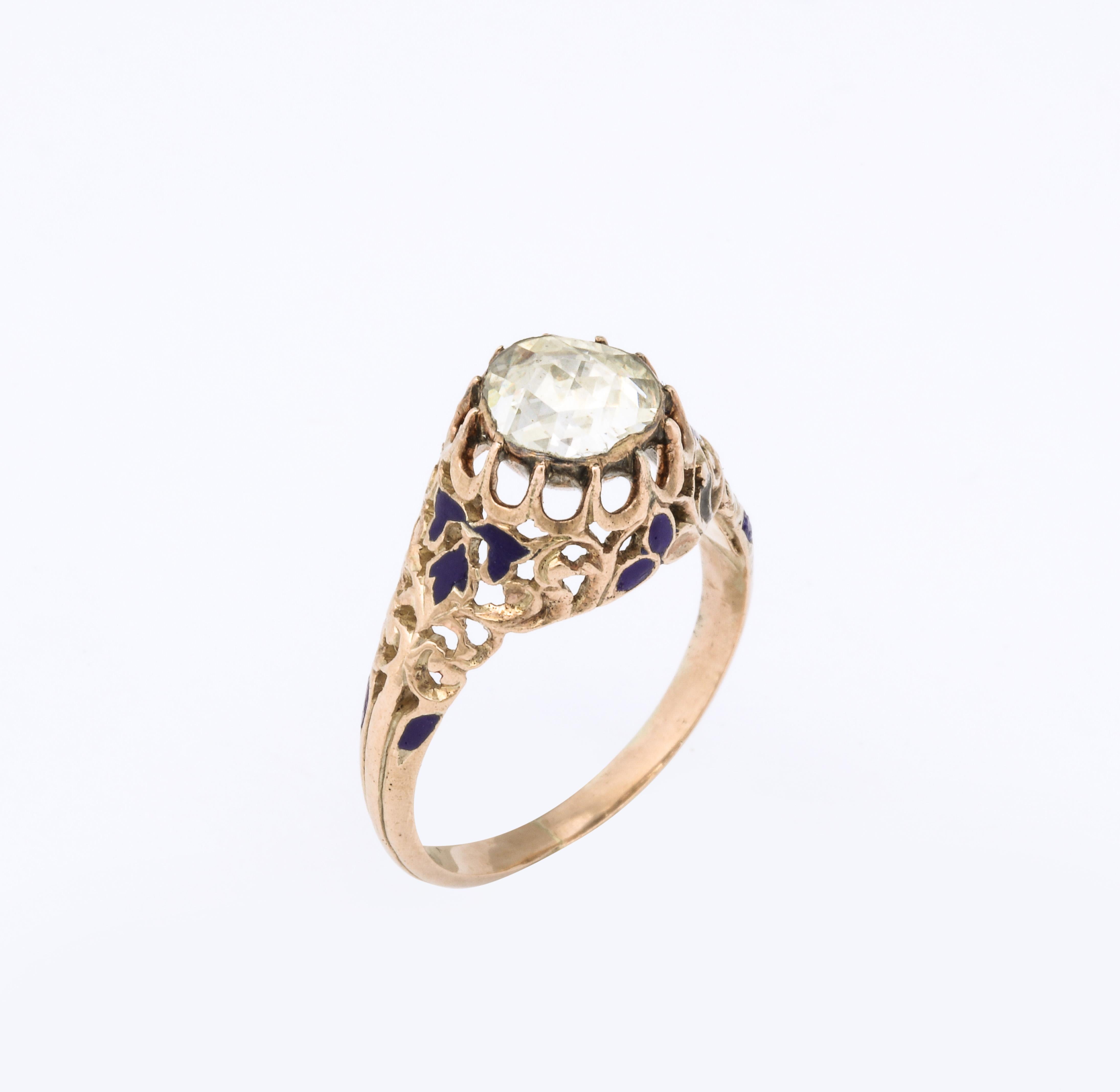 George III Antique Georgian Rose Diamond and Enamel Ring For Sale