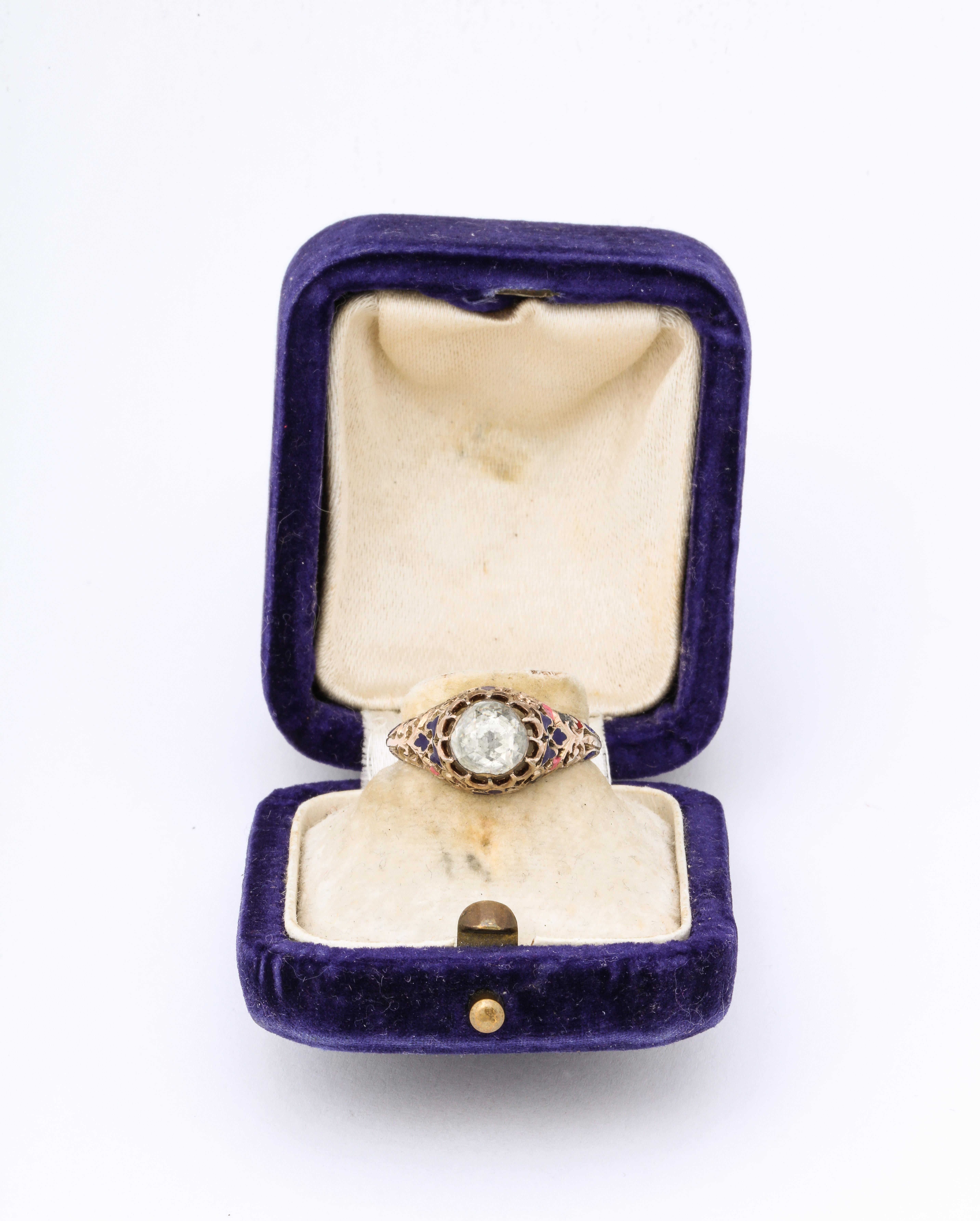 Rose Cut Antique Georgian Rose Diamond and Enamel Ring For Sale