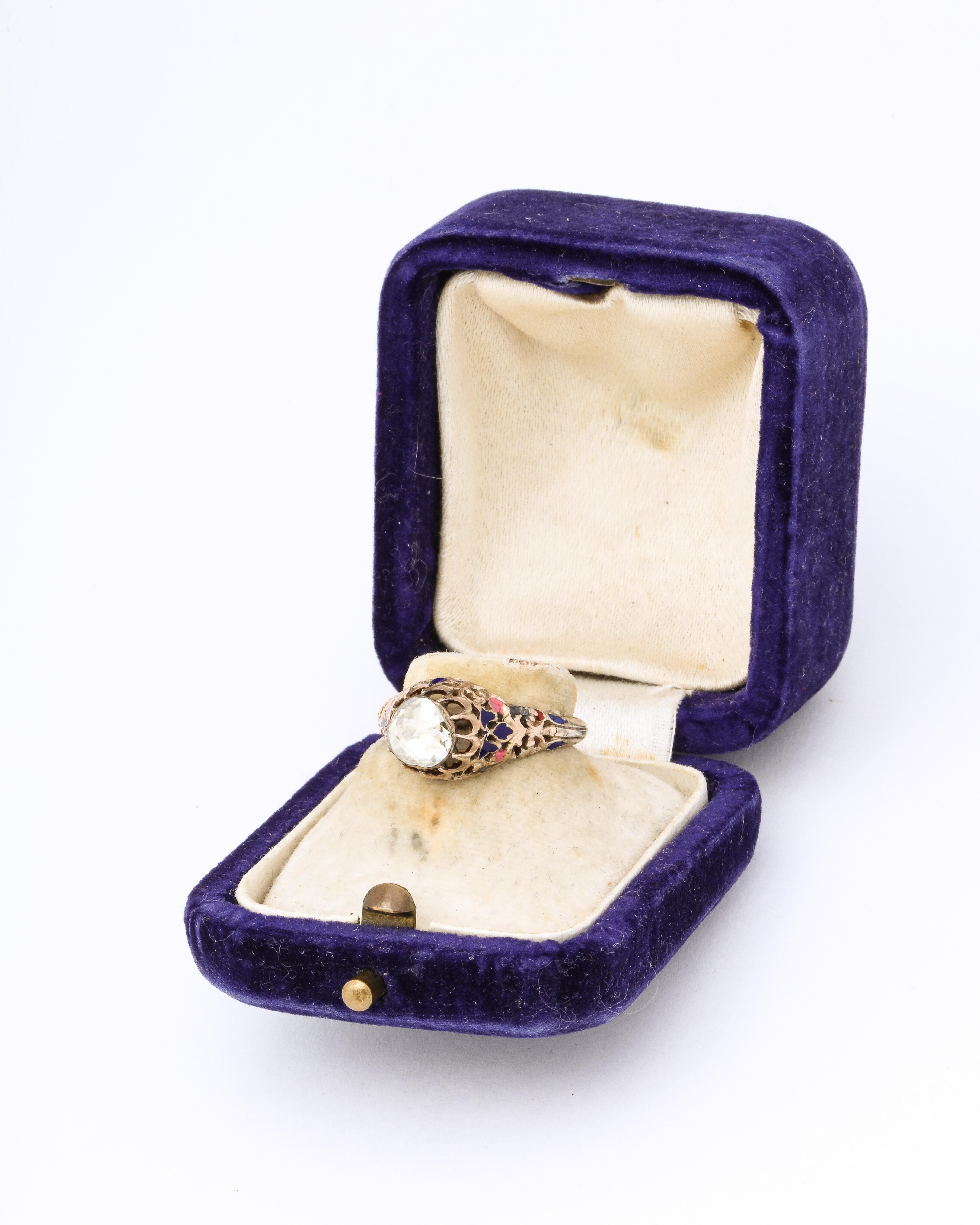Antique Georgian Rose Diamond and Enamel Ring In Good Condition For Sale In New York, NY