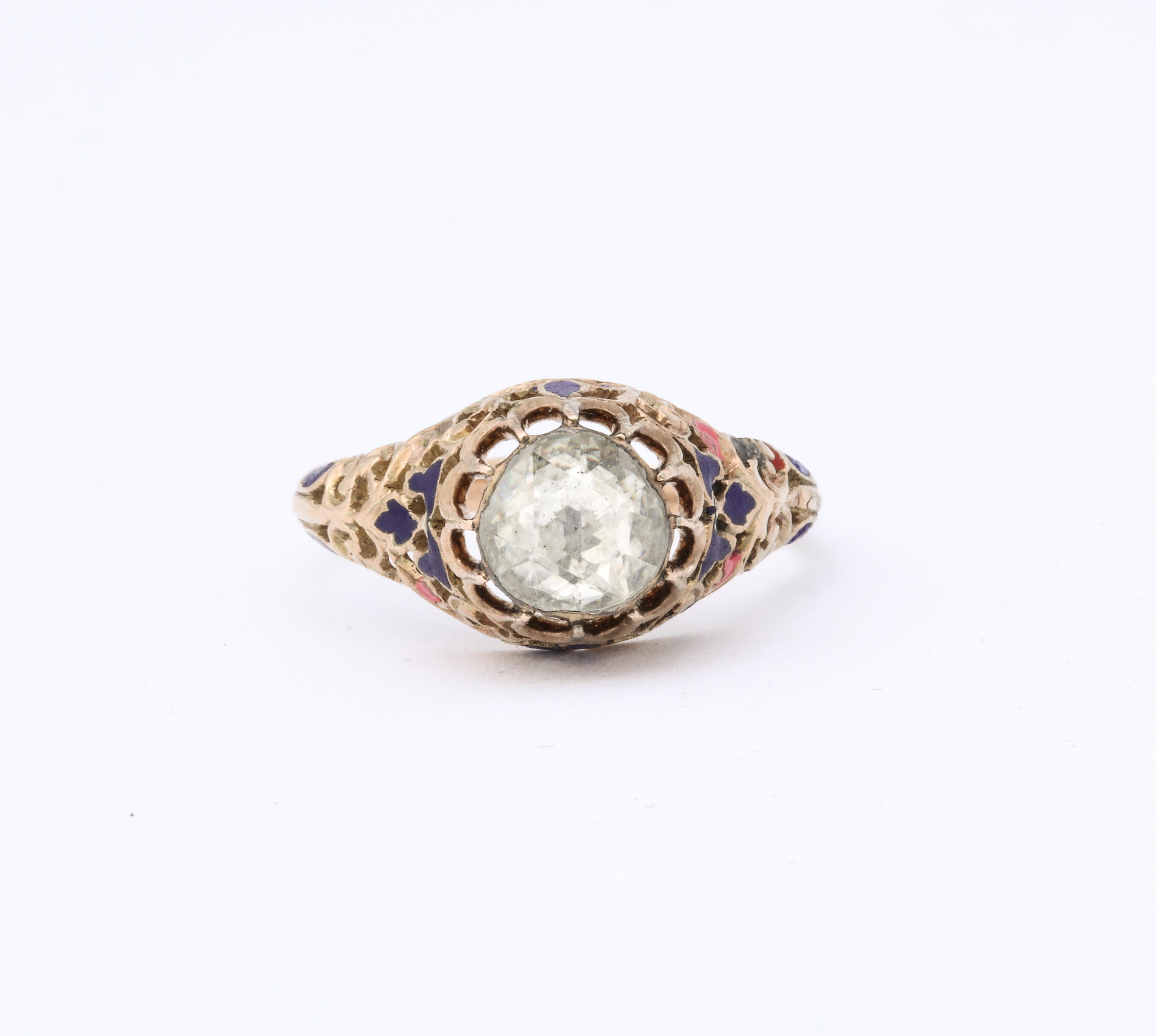 Women's Antique Georgian Rose Diamond and Enamel Ring For Sale