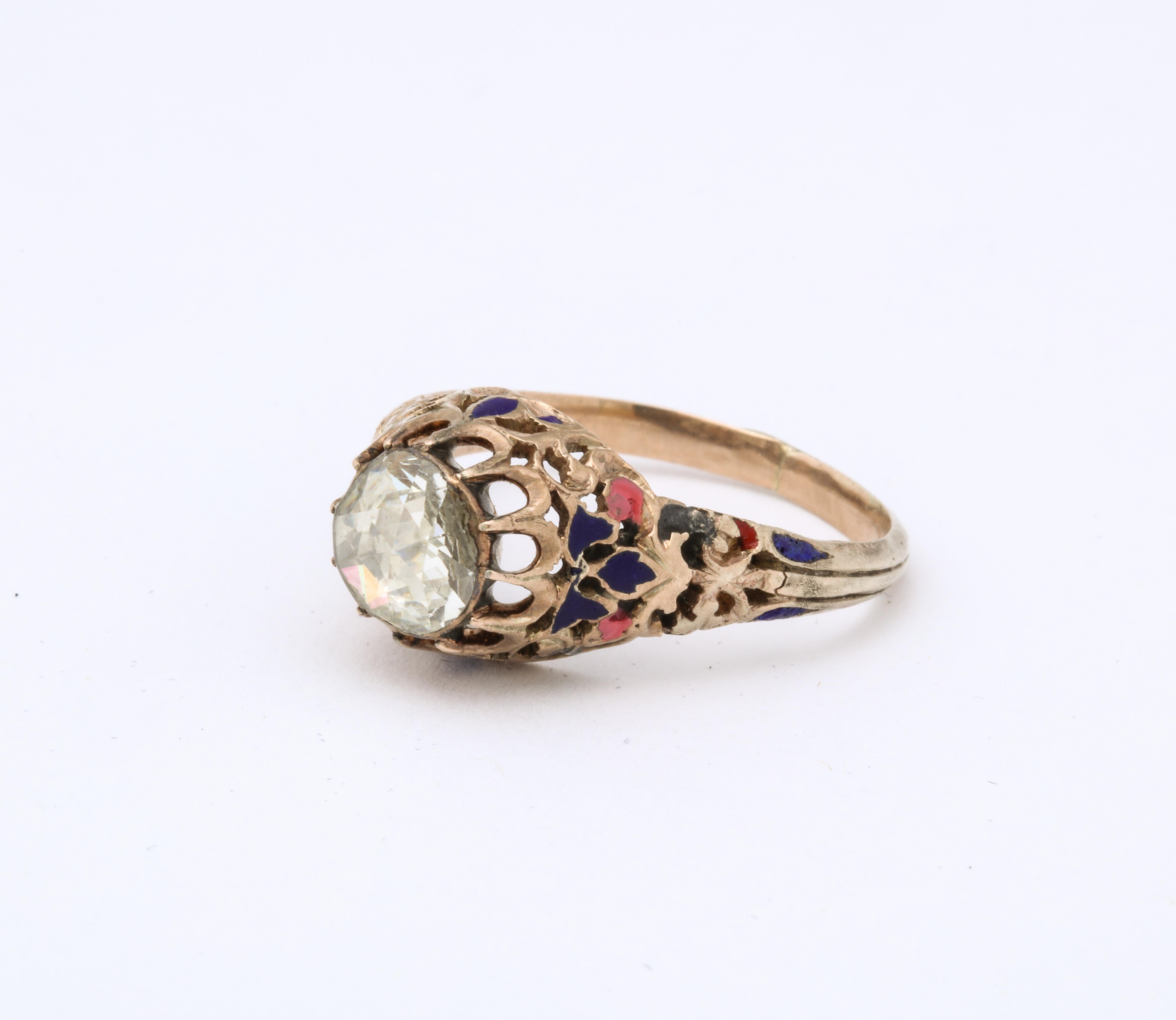 Antique Georgian Rose Diamond and Enamel Ring For Sale 1