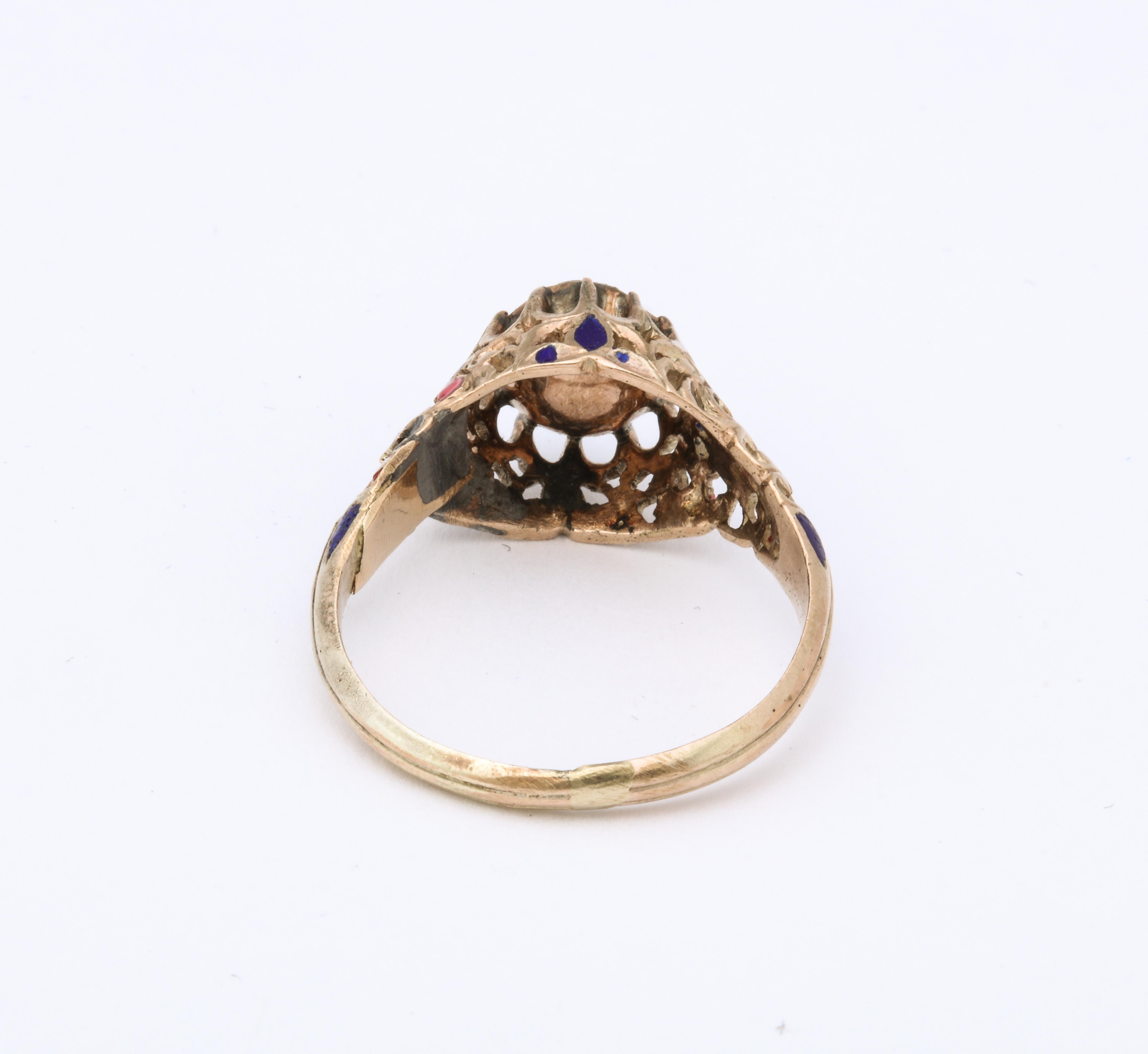 Antique Georgian Rose Diamond and Enamel Ring For Sale 3