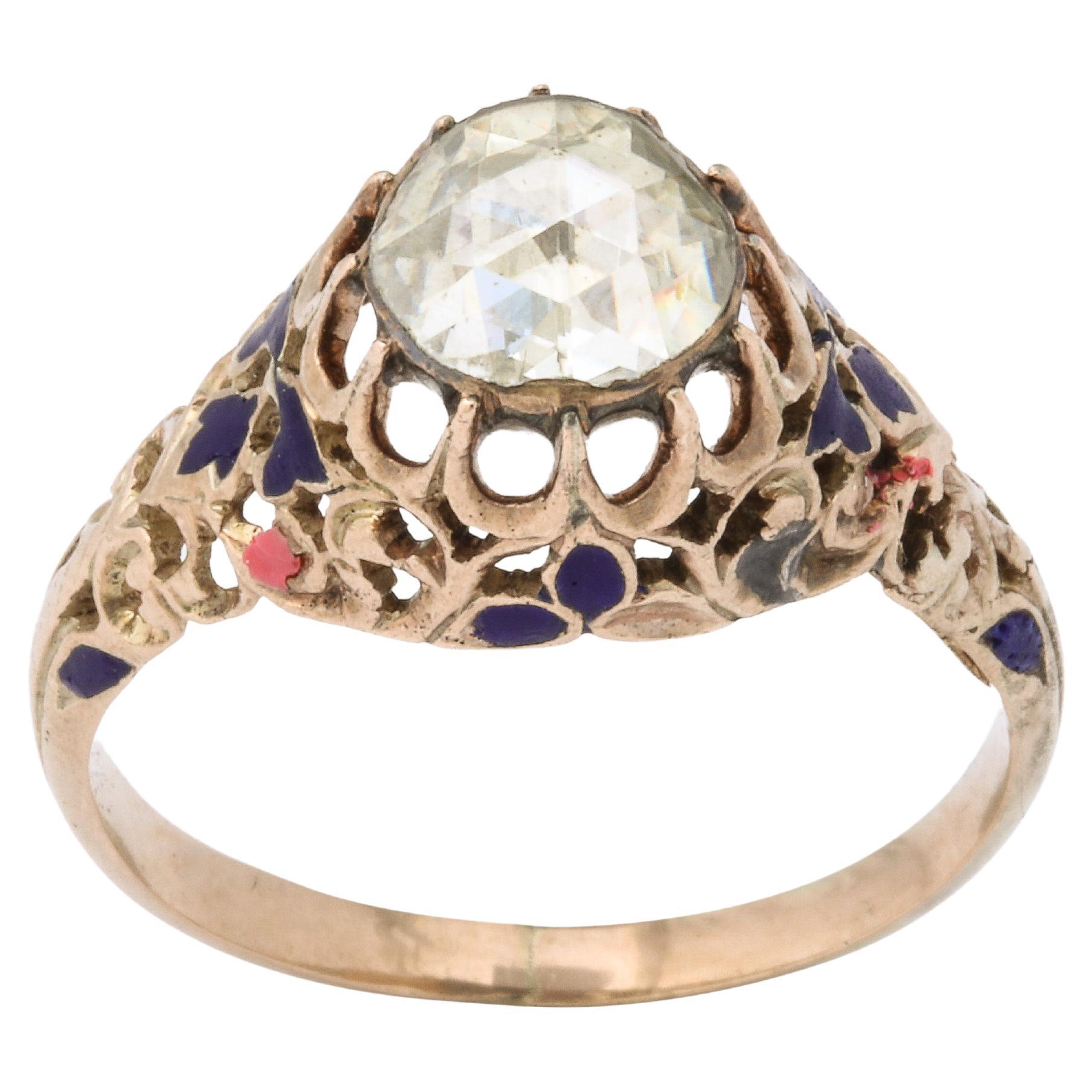 Antique Georgian Rose Diamond and Enamel Ring For Sale