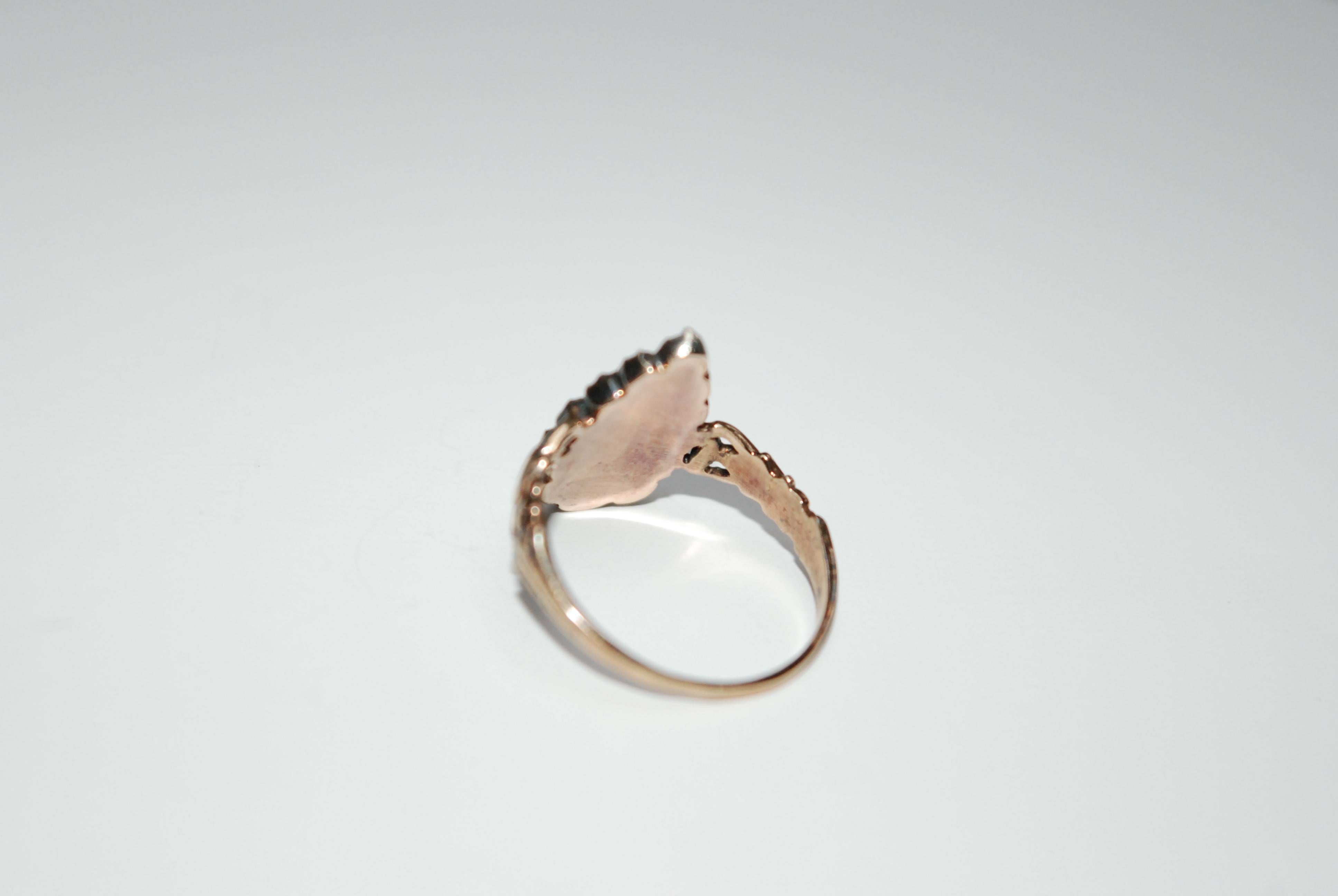 Taglio a rosa Anello in oro rosa georgiano con diamante a forma di marquise in vendita