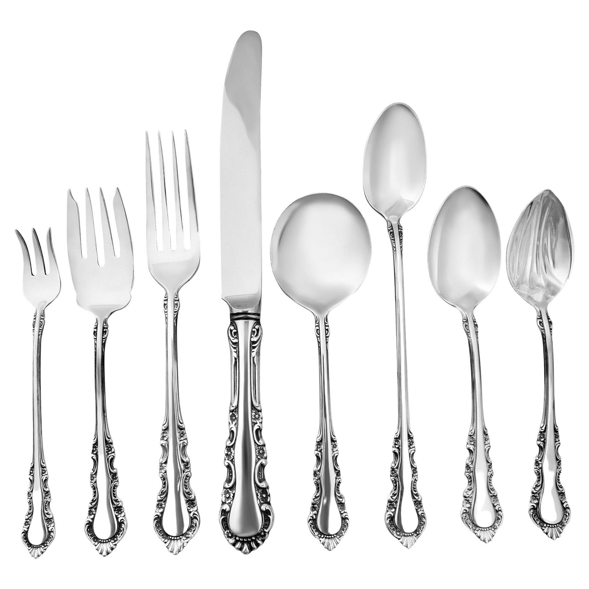 Sterling Silver Flatware Set Cameo by Reed and Barton, Patented 1959, 7