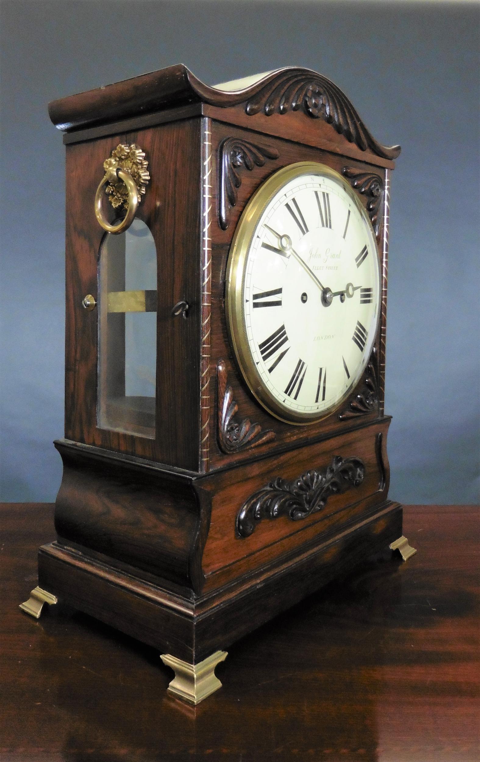 British Georgian Rosewood Bracket Clock by John Grant, London For Sale