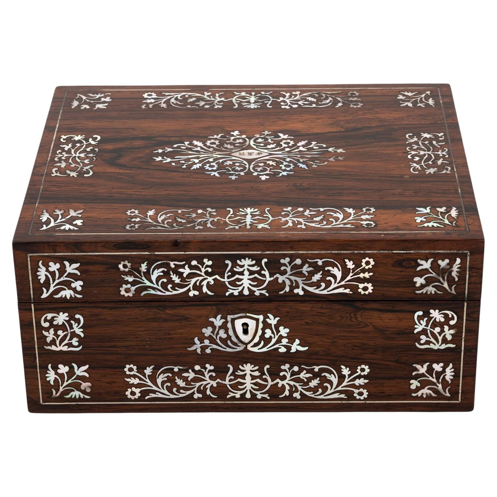 Georgian Rosewood Sewing Box by Leuchars of London For Sale